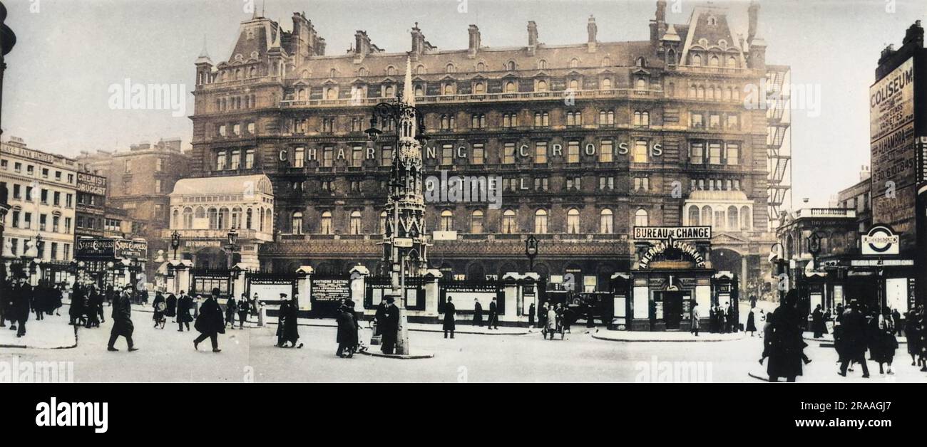 View of the Charing Cross Hotel, London, with the two entrances into