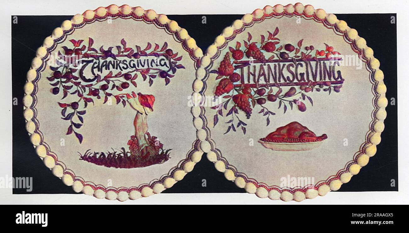 Seasonable Cakes, Thanksgiving Cake.     Date: 1936 Stock Photo