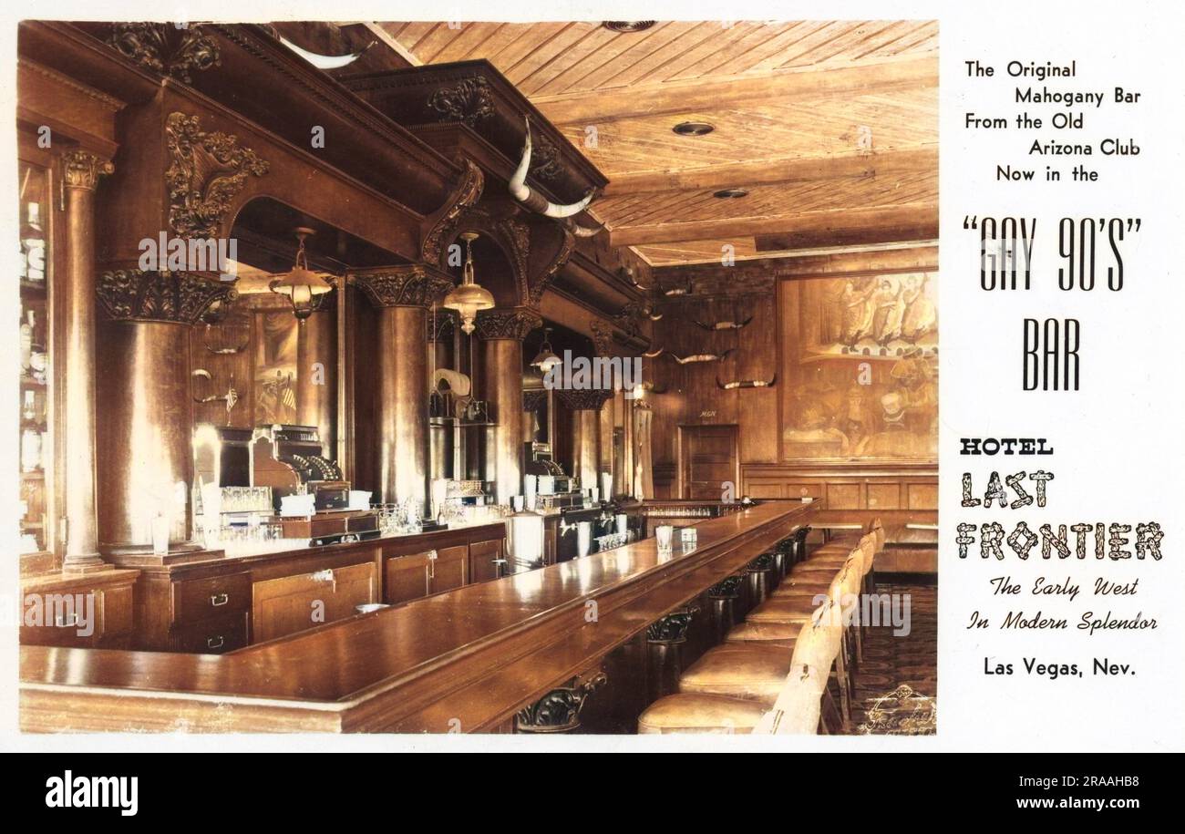 Gay 90's Bar, Hotel Last Frontier, Las Vegas, Nevada, USA -- with the original mahogany bar from the Old Arizona Club.     Date: circa 1940s Stock Photo