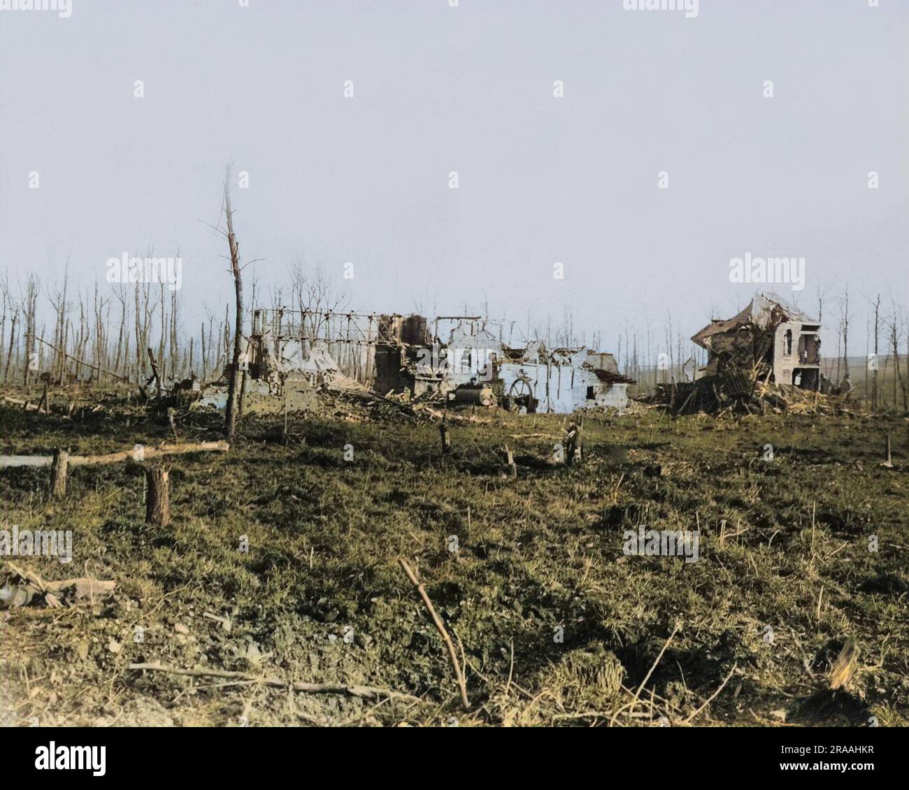 View of the ruined mill at Beaucourt sur Ancre on the Western Front in France during World War One.     Date: circa 1916 Stock Photo