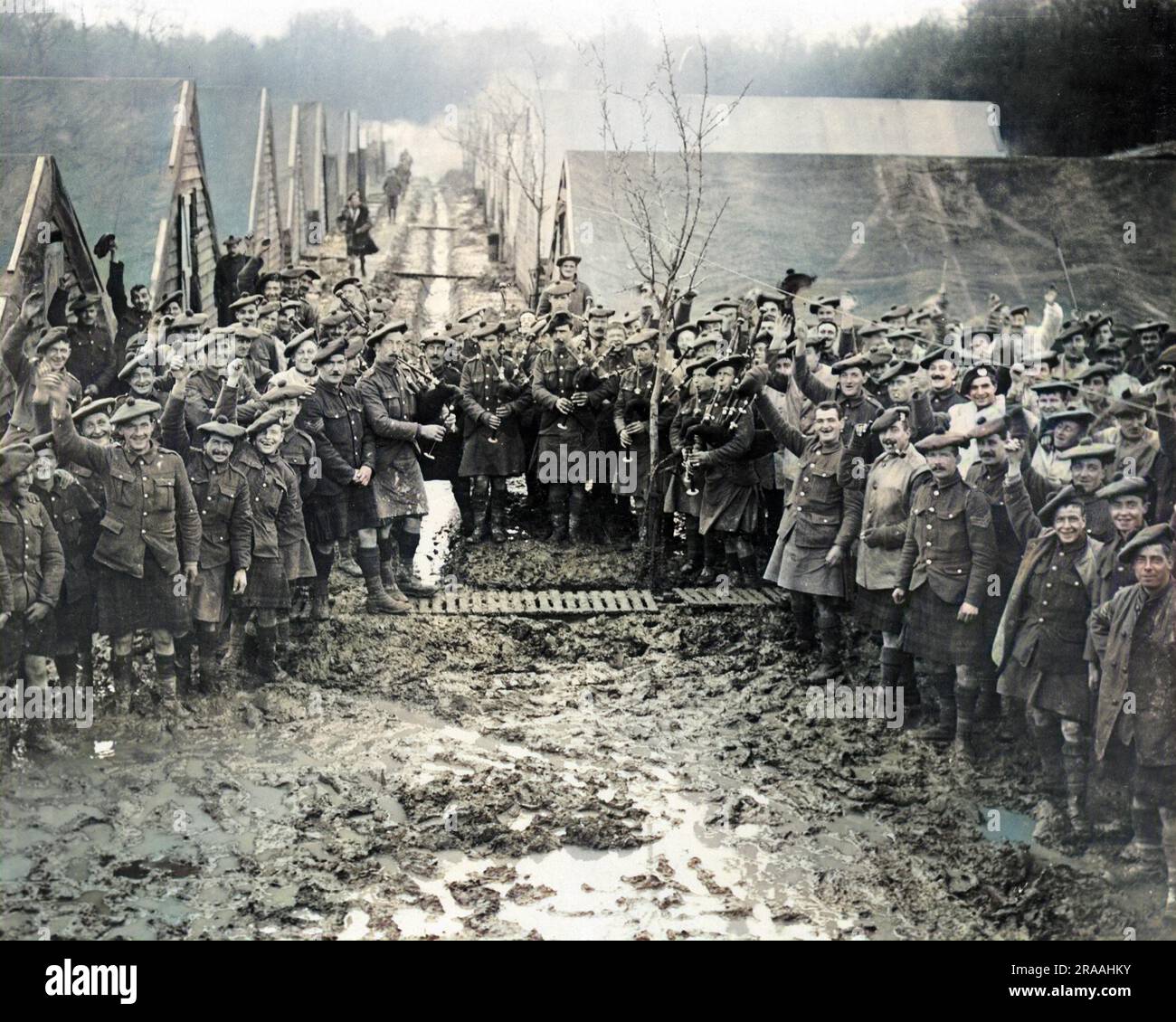 Scottish troops enjoying a singsong on the Western Front on New Year's