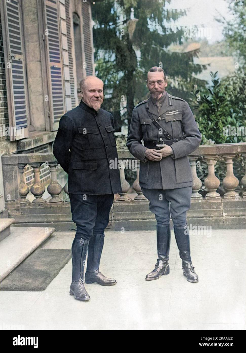 King George V and President Poincare of France near the Western Front in France during World War One.     Date: circa 1918 Stock Photo