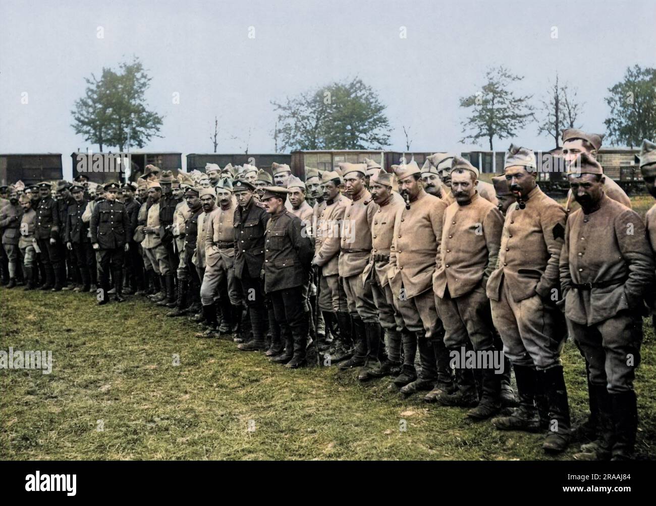 Spectators at a football match between British and French soldiers on the Western Front in France during World War One.     Date: circa 1916 Stock Photo