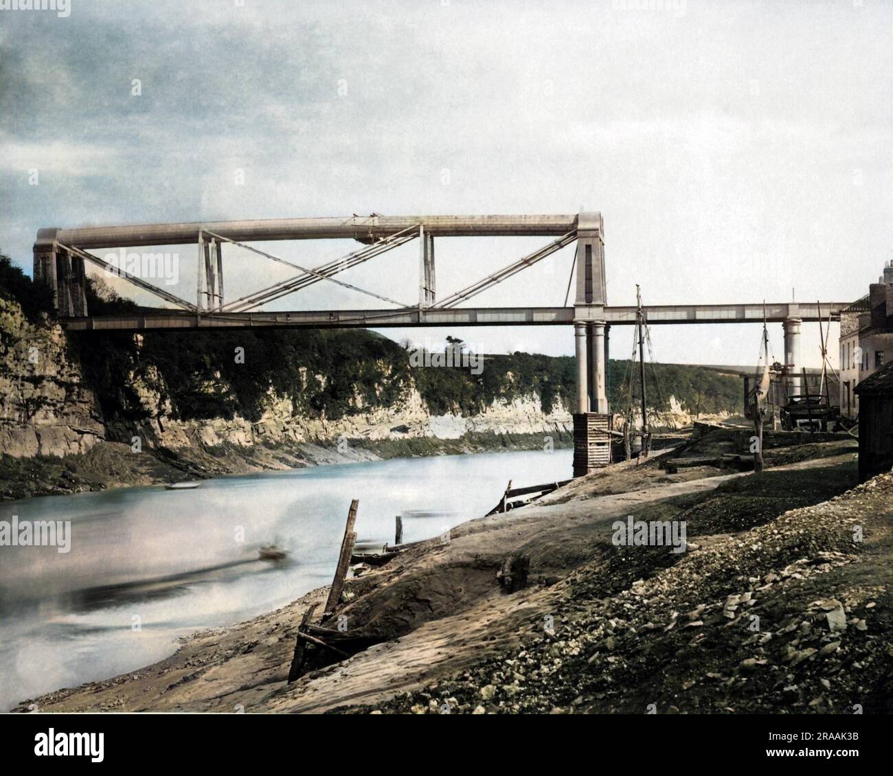 Brunel's Iron Railway Bridge over the River Wye at Chepstow, UK.     Date: late 19th century Stock Photo