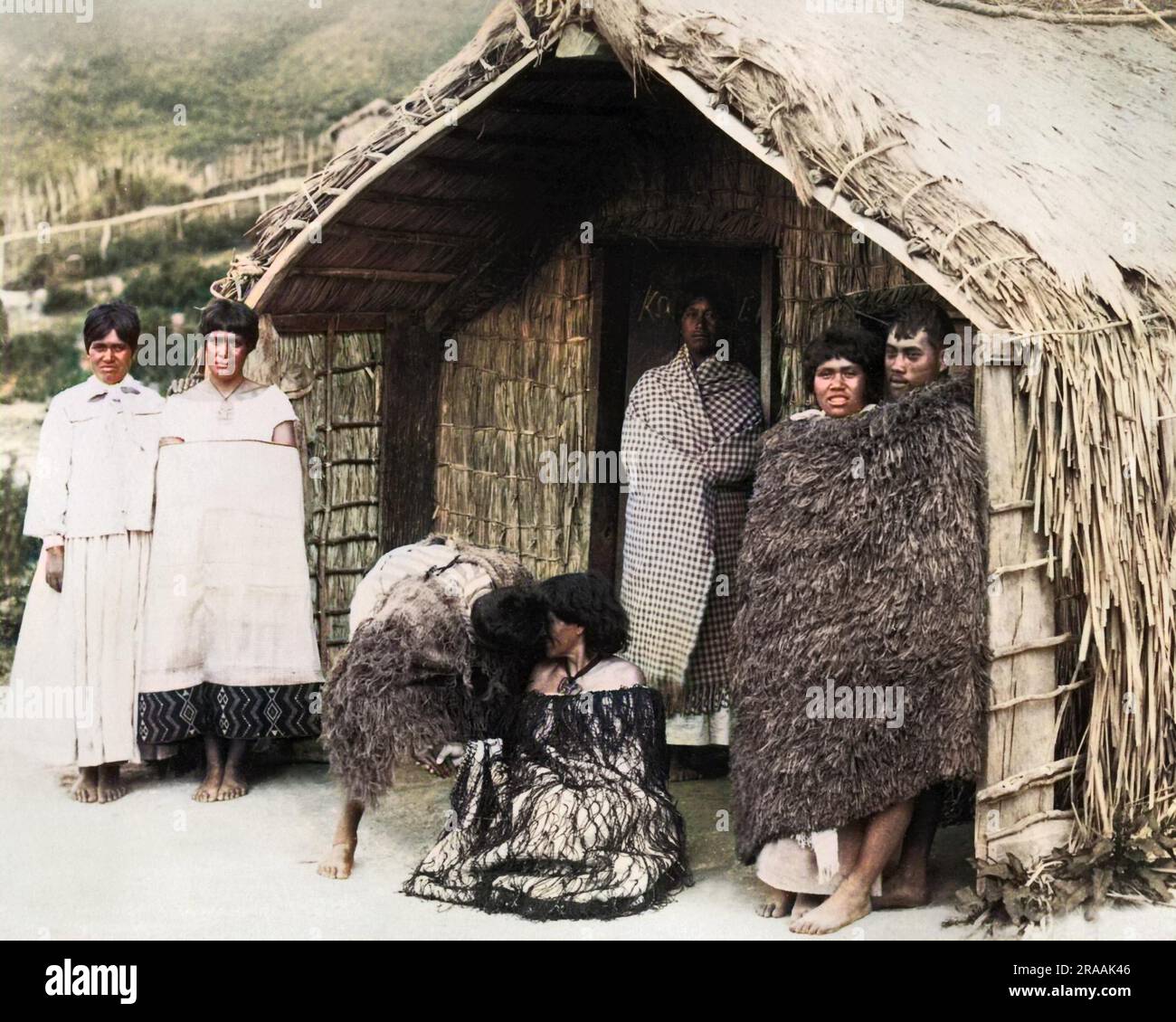 Maori group, New Zealand. Date circa 1890s Stock Photo Alamy