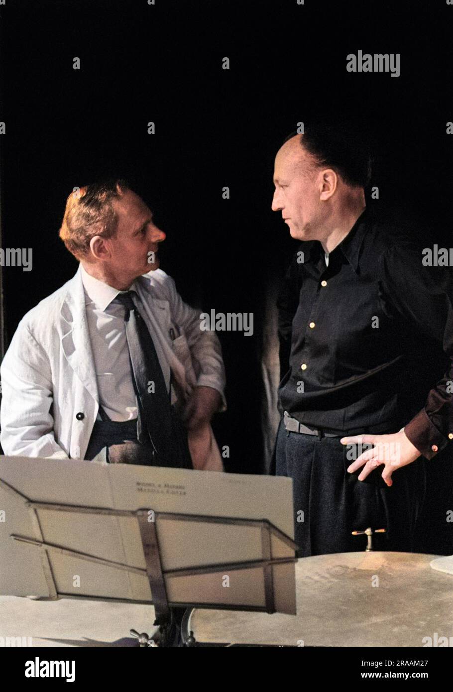 James Blades, percussionist, talking with Paul Sacher, conductor, during a  rehearsal of the English Chamber Orchestra for the Aldeburgh Festival  concert in the Jubilee Hall on 2 July 1961 Date: 1961 Stock Photo - Alamy