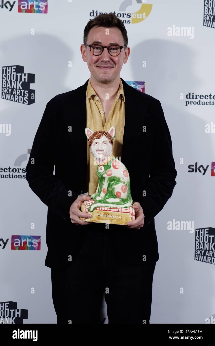 Tom Crewe with the literature award at the South Bank Sky Arts Awards at  The Savoy in London. Picture date: Sunday July 2, 2023 Stock Photo - Alamy