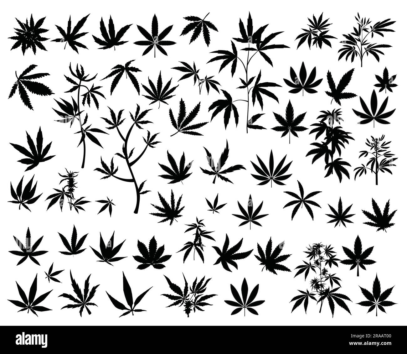 Set of Cannabis Leaves Silhouette Stock Vector