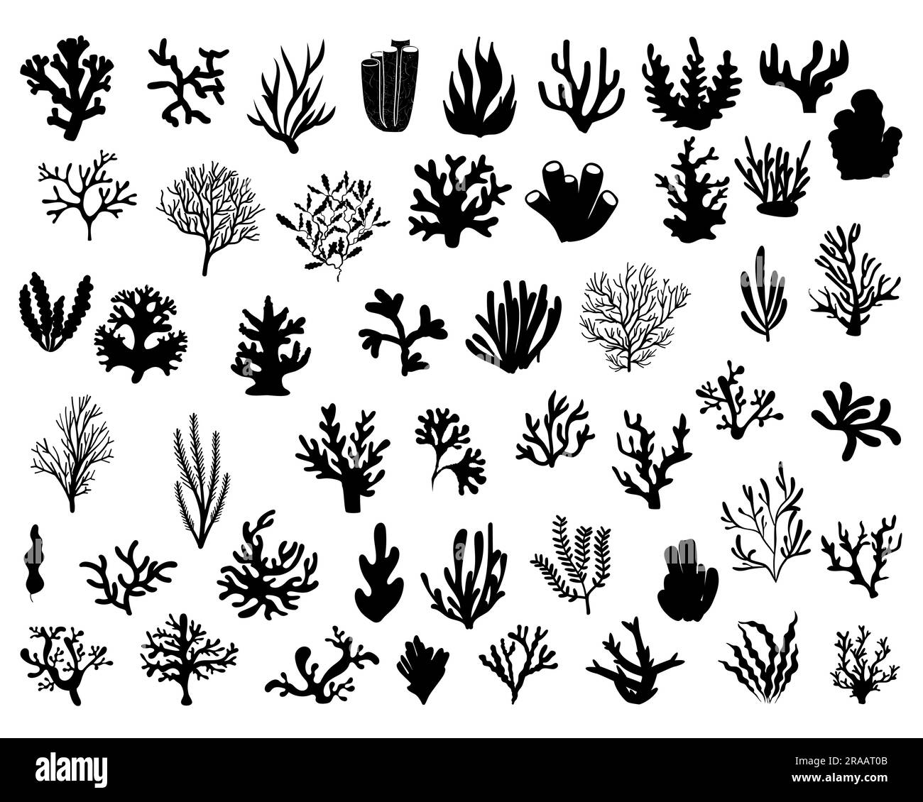Set of Coral and Seaweed Silhouette Stock Vector