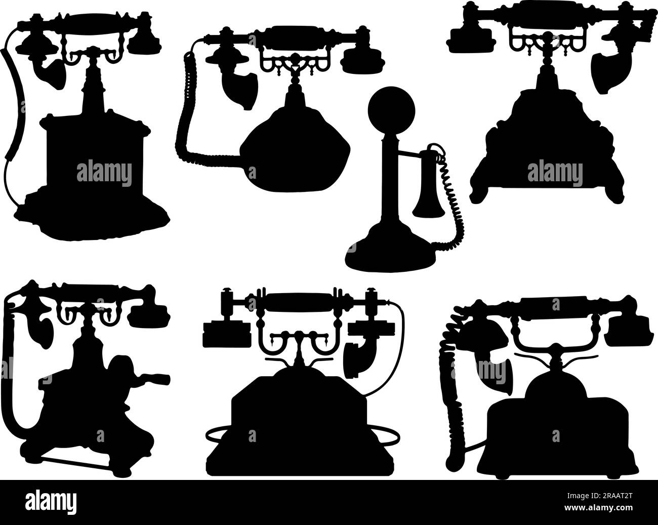 Set of Old Phone Silhouette Stock Vector