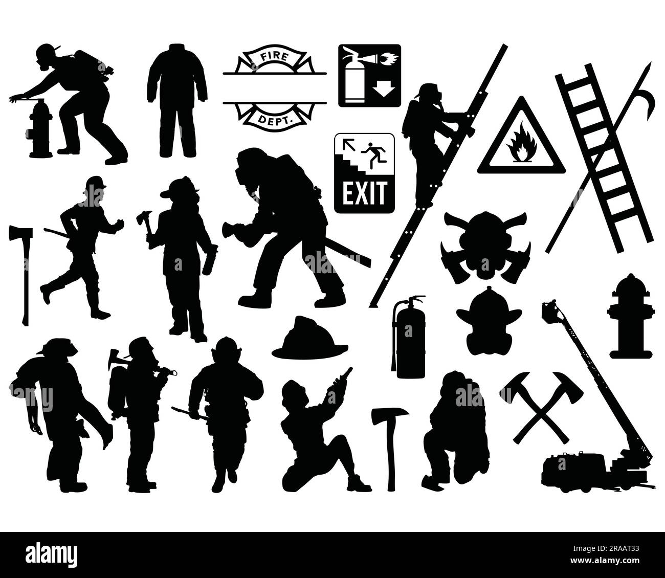 Set of Firefighter Silhouette Stock Vector