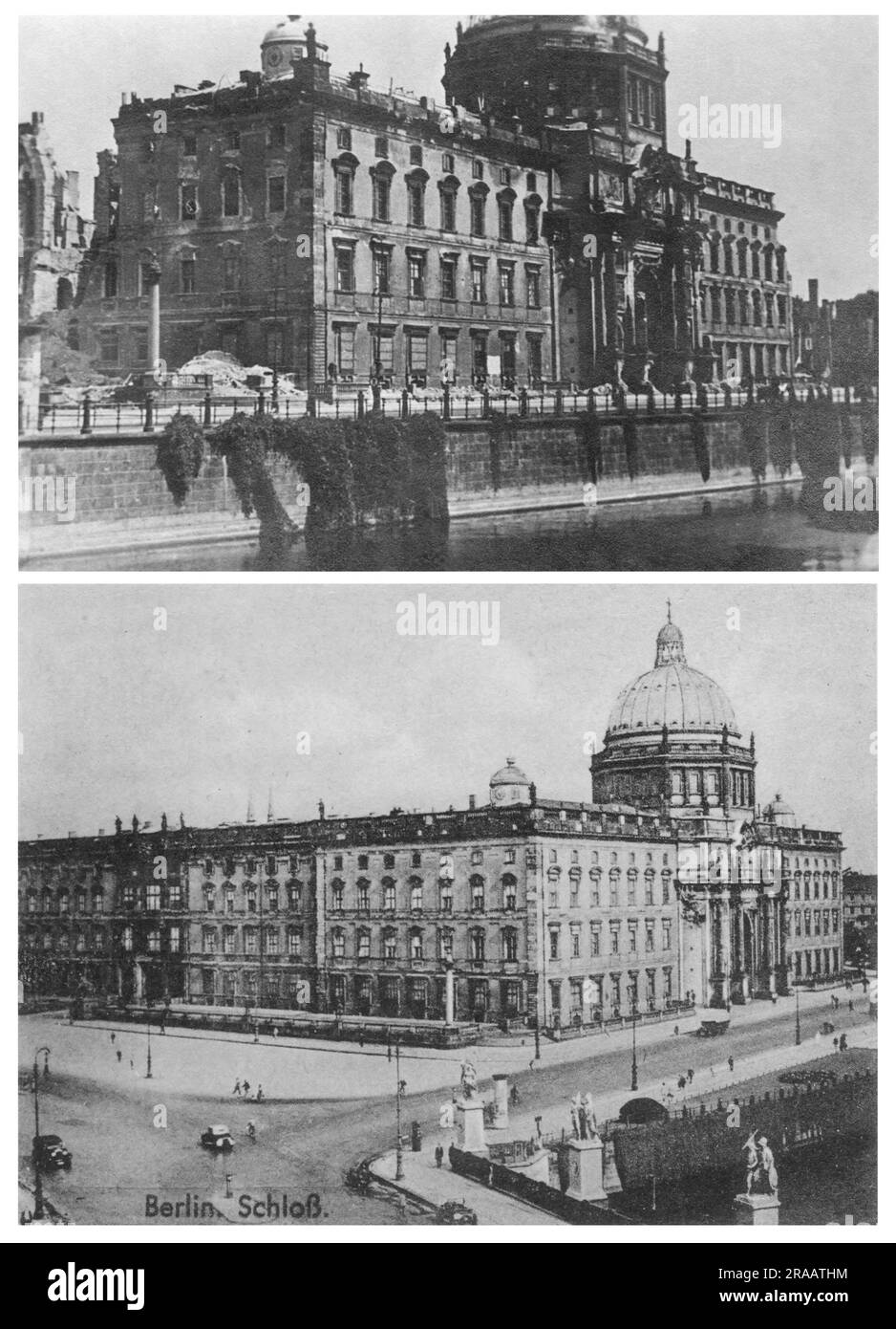 Berlin, Stadtschloss with the National Memorial to emperor Wilhelm I, 1930s and 1945 Stock Photo
