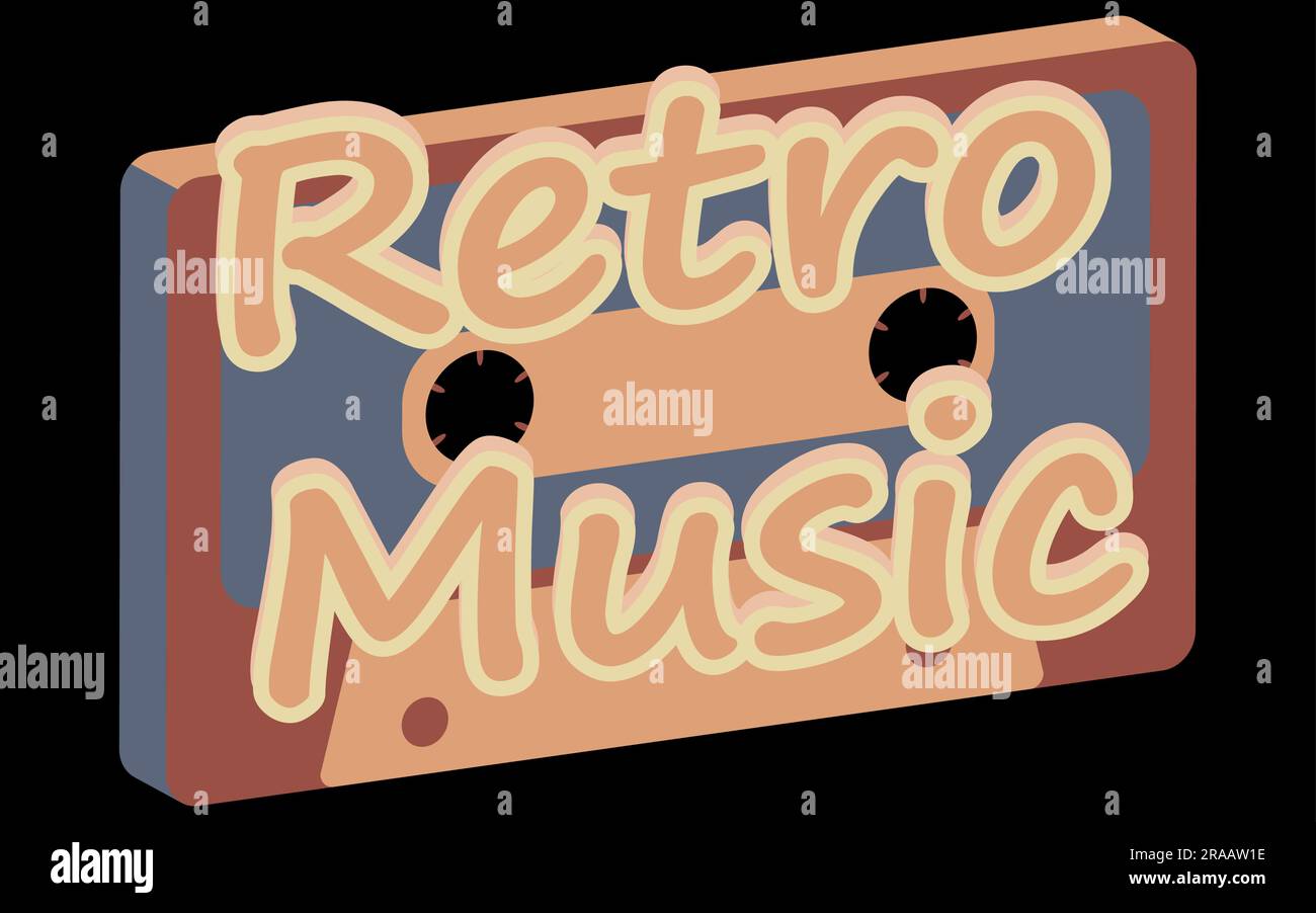 Old vintage retro hipster antique stylish musical isometry voluminous audiocassette from the 70's, 80's, 90's and an inscription retro music. The back Stock Vector