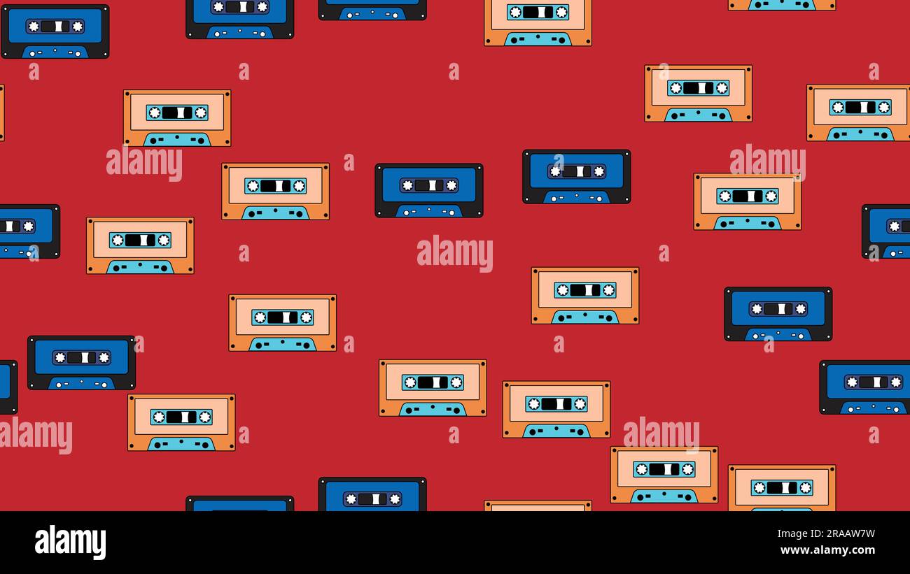 Seamless pattern endless with music audio cassettes old retro vintage ...