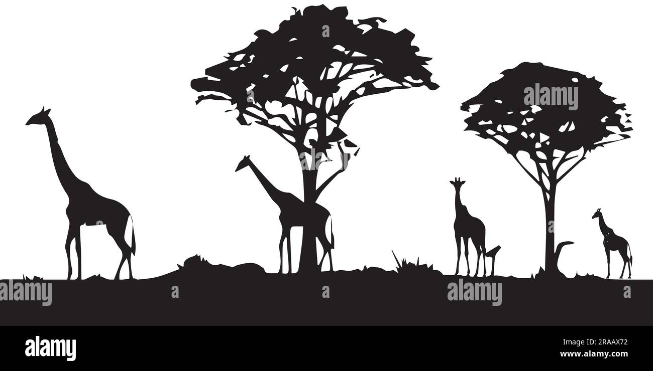 A set of Silhouette Giraffe in the forest vector illustration Stock