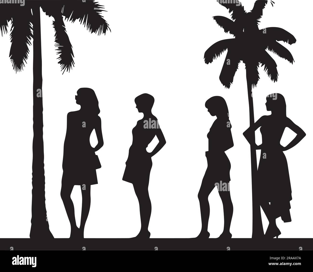 A set of Silhouette summer girl vector illustration Stock Vector Image ...
