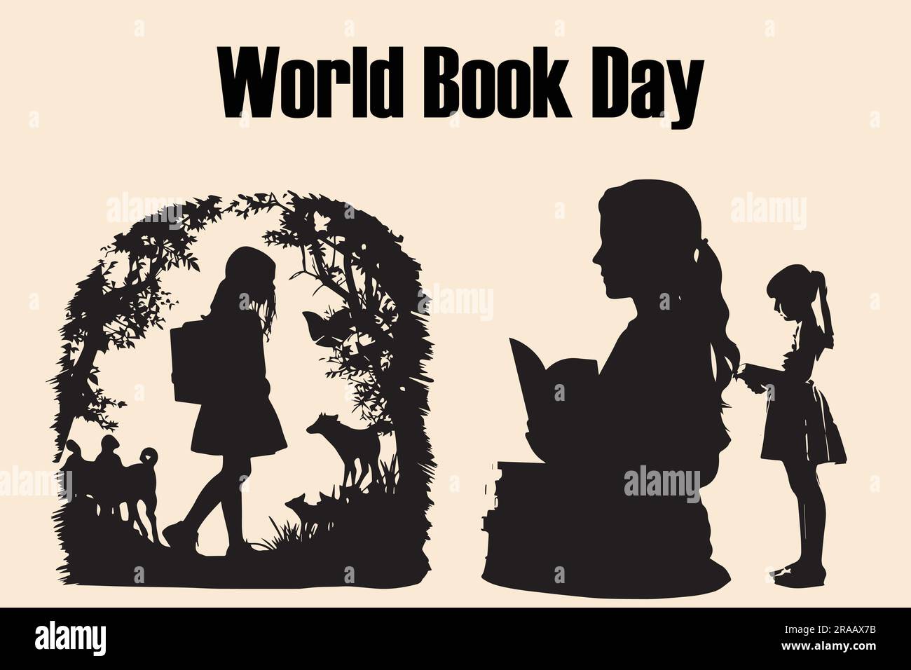 A set of Silhouette World Book Day vector illustration Stock Vector