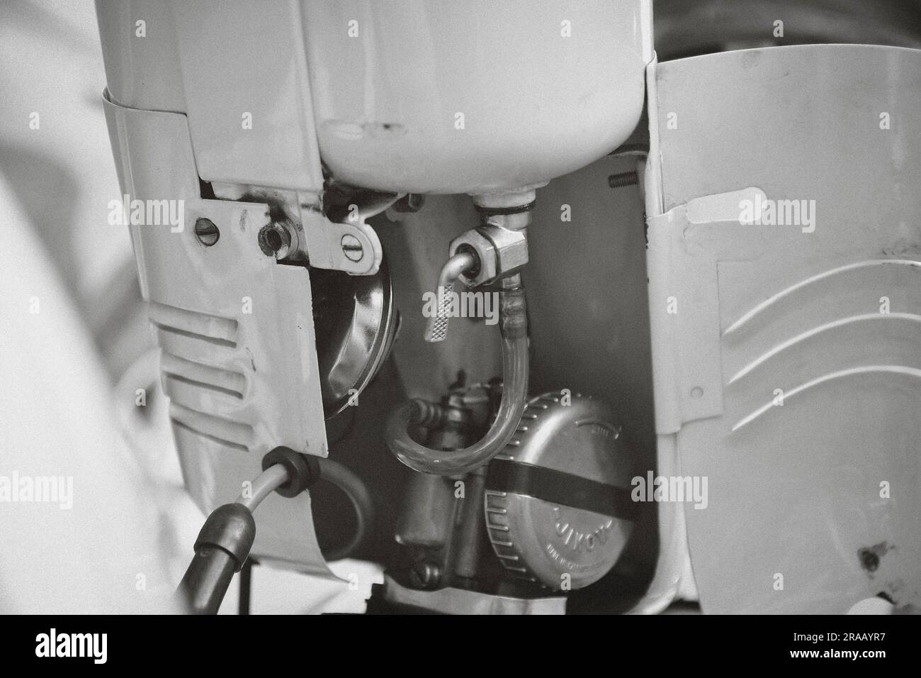 Close -up of a historic Jikov carburetor. Carburettor on Jawa ...
