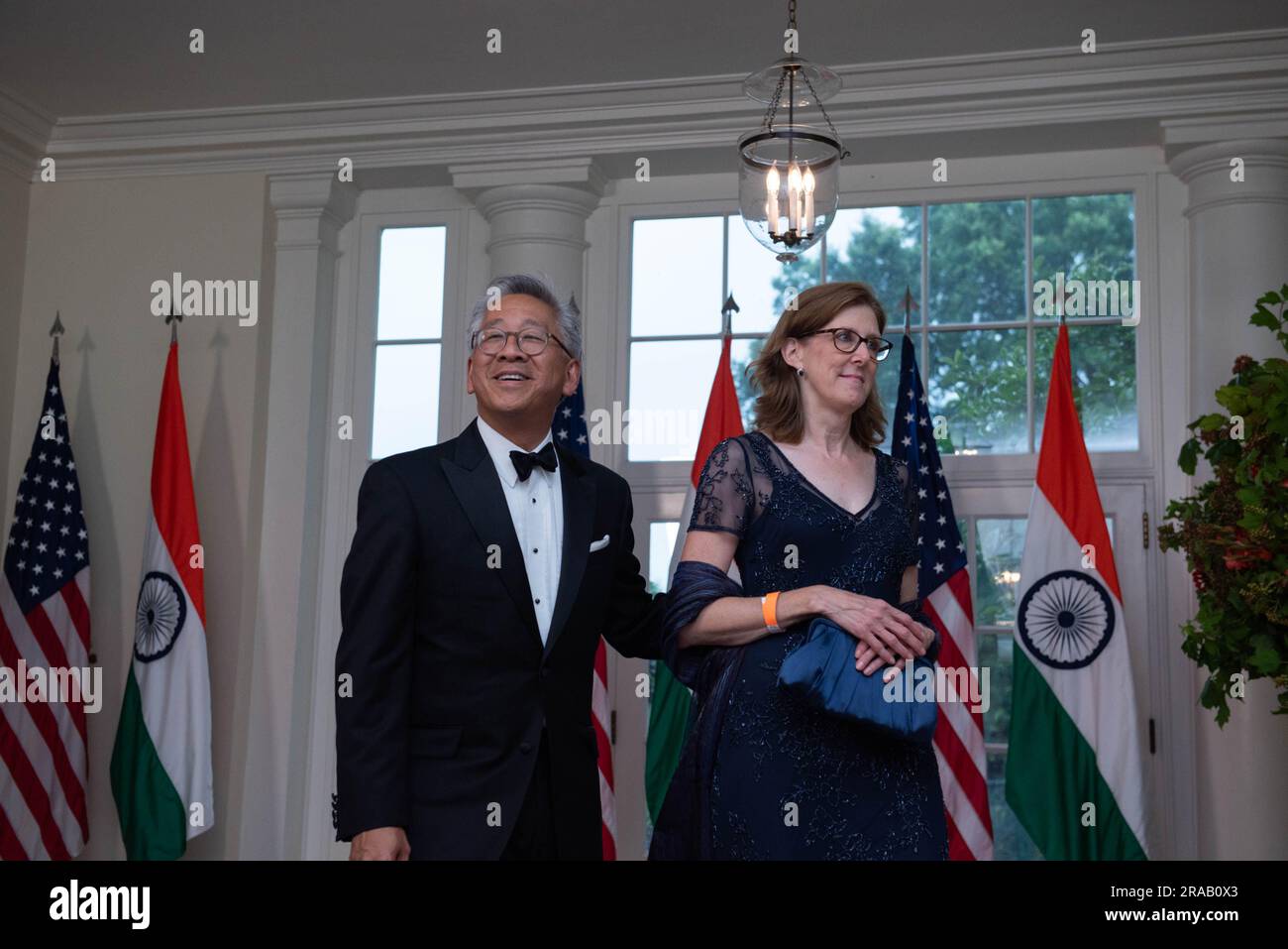 Washington, United States Of America. 22nd June, 2023. Donald Lu, Assistant Secretary for South and Central Asian Affairs, U.S. Department of State, and his wife Dr. Ariel Ahart arrive to attend a State Dinner in honor of Prime Minister Narendra Modi of the Republic of India hosted by United States President Joe Biden and first lady Dr. Jill Biden at the White House in Washington, DC on Thursday, June 22, 2023. Credit: Annabelle Gordon/CNP/AdMedia/Newscom/Alamy Live News Stock Photo