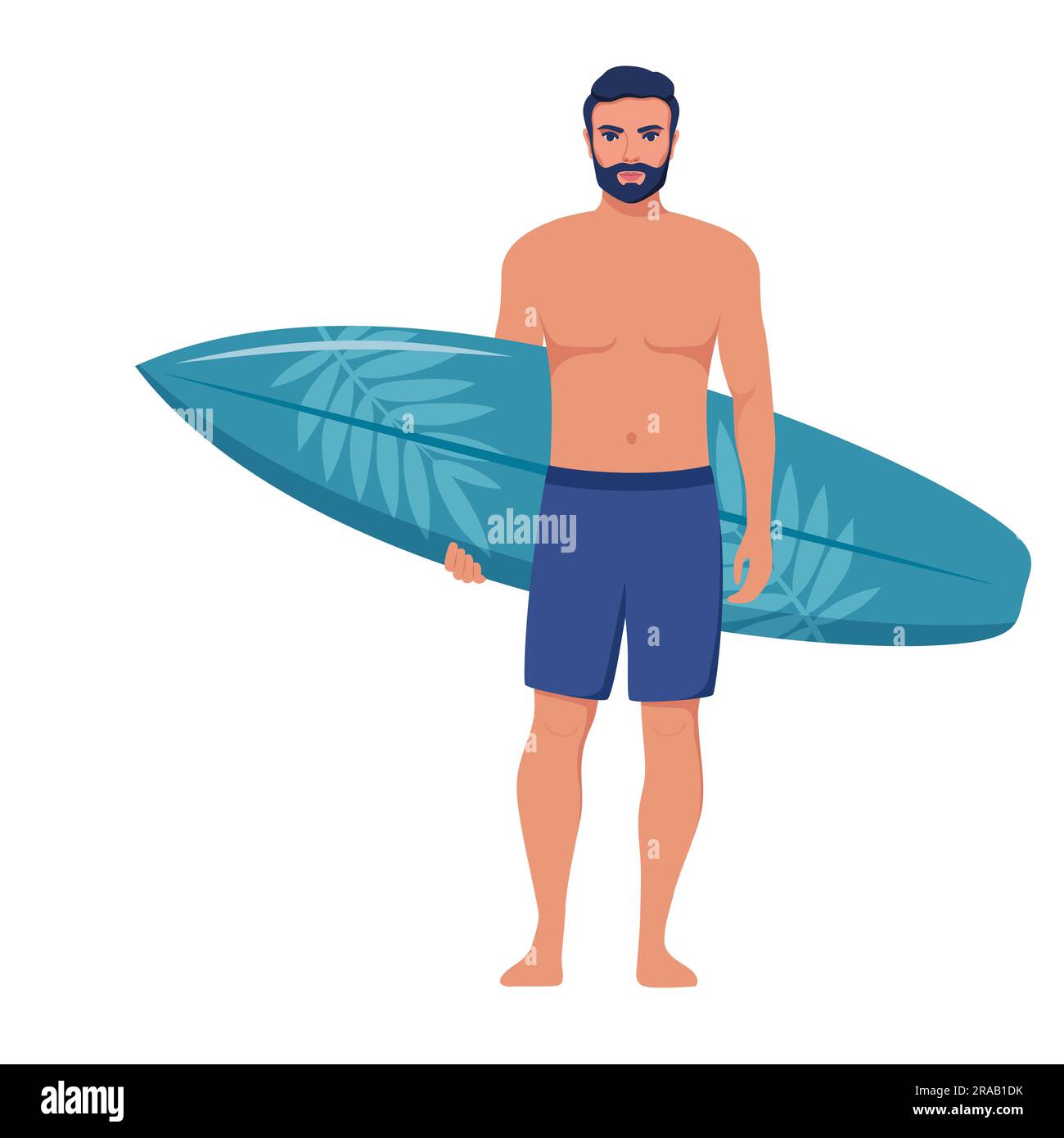 Young man surfer with surfboard standing on the beach. Smiling surfer ...