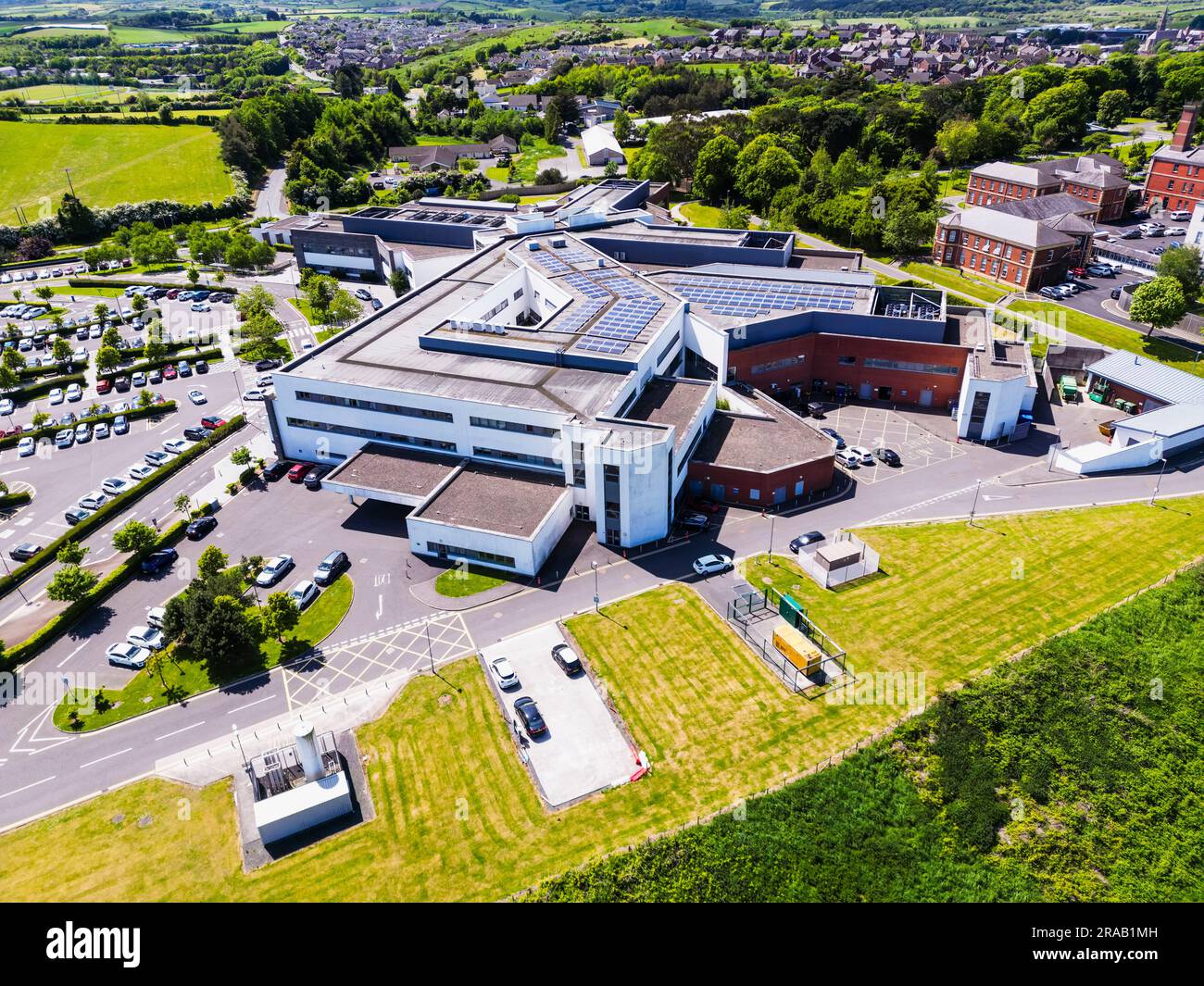 Aerial shot of the Downe Hospital, Downpatrick, Northern Ireland Stock