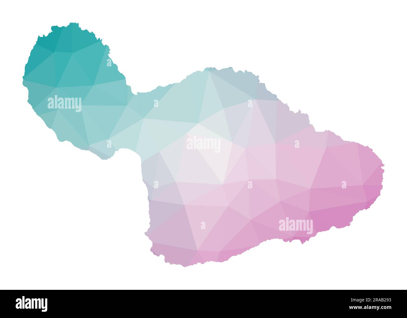 Polygonal map of Maui. Geometric illustration of the island in emerald amethyst colors. Maui map in low poly style. Technology, internet, network conc Stock Vector