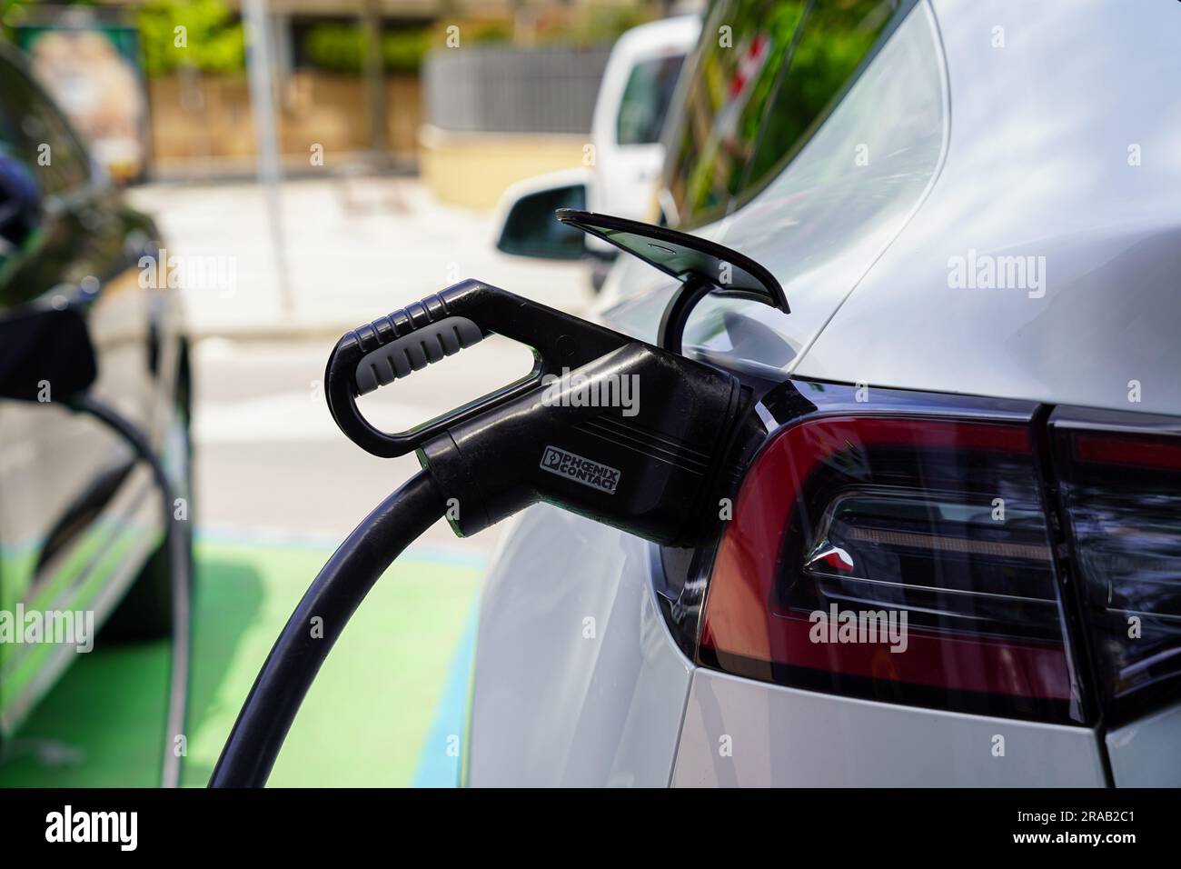 Girona, spain; May 29, 2023 EV charging station for electric car with