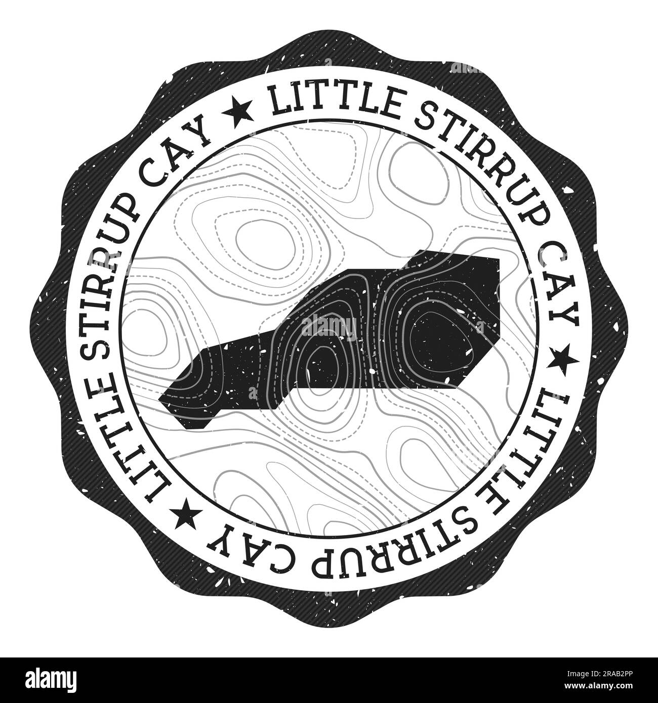 Little Stirrup Cay outdoor stamp. Round sticker with map of island with topographic isolines. Vector illustration. Can be used as insignia, logotype, Stock Vector