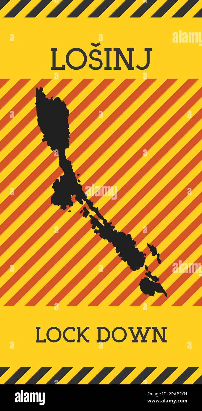 Losinj Lock Down Sign. Yellow island pandemic danger icon. Vector ...