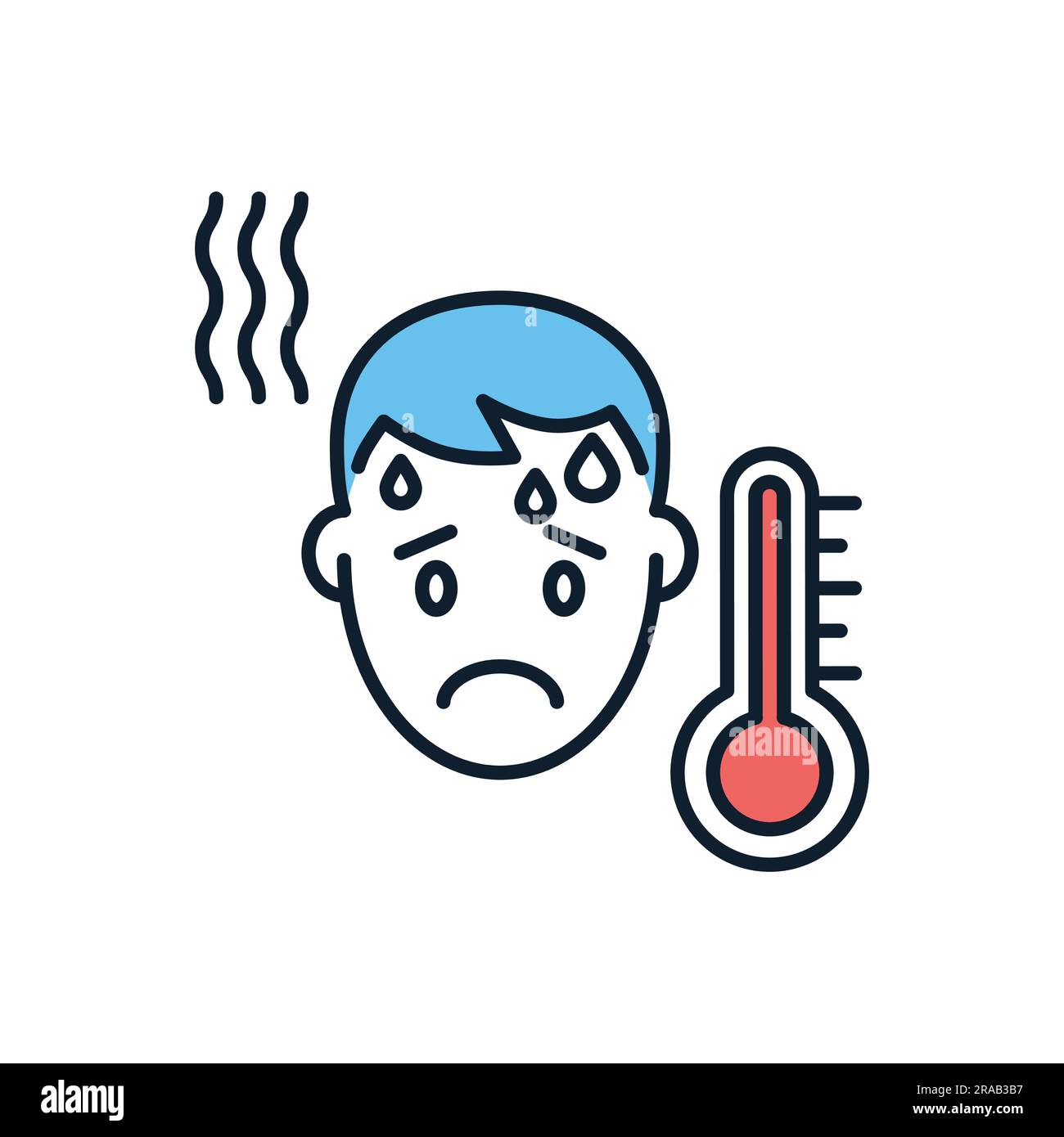 High body temperature related vector icon. Man head and high