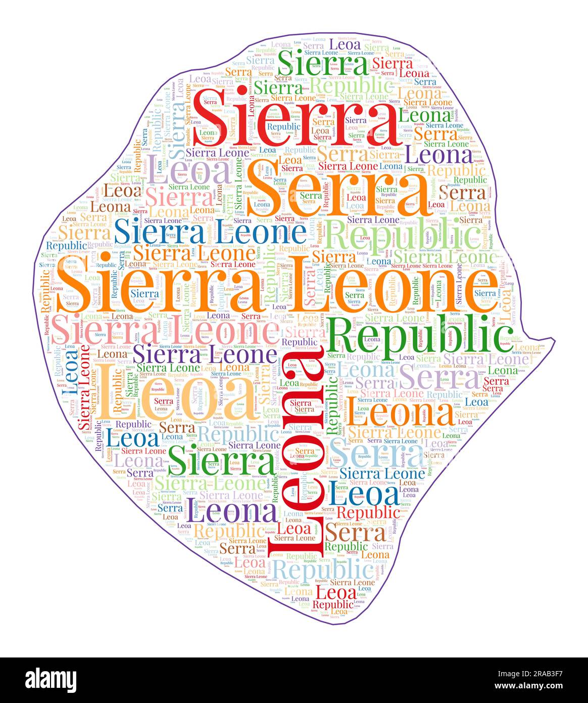 Sierra Leone shape filled with country name in many languages. Sierra