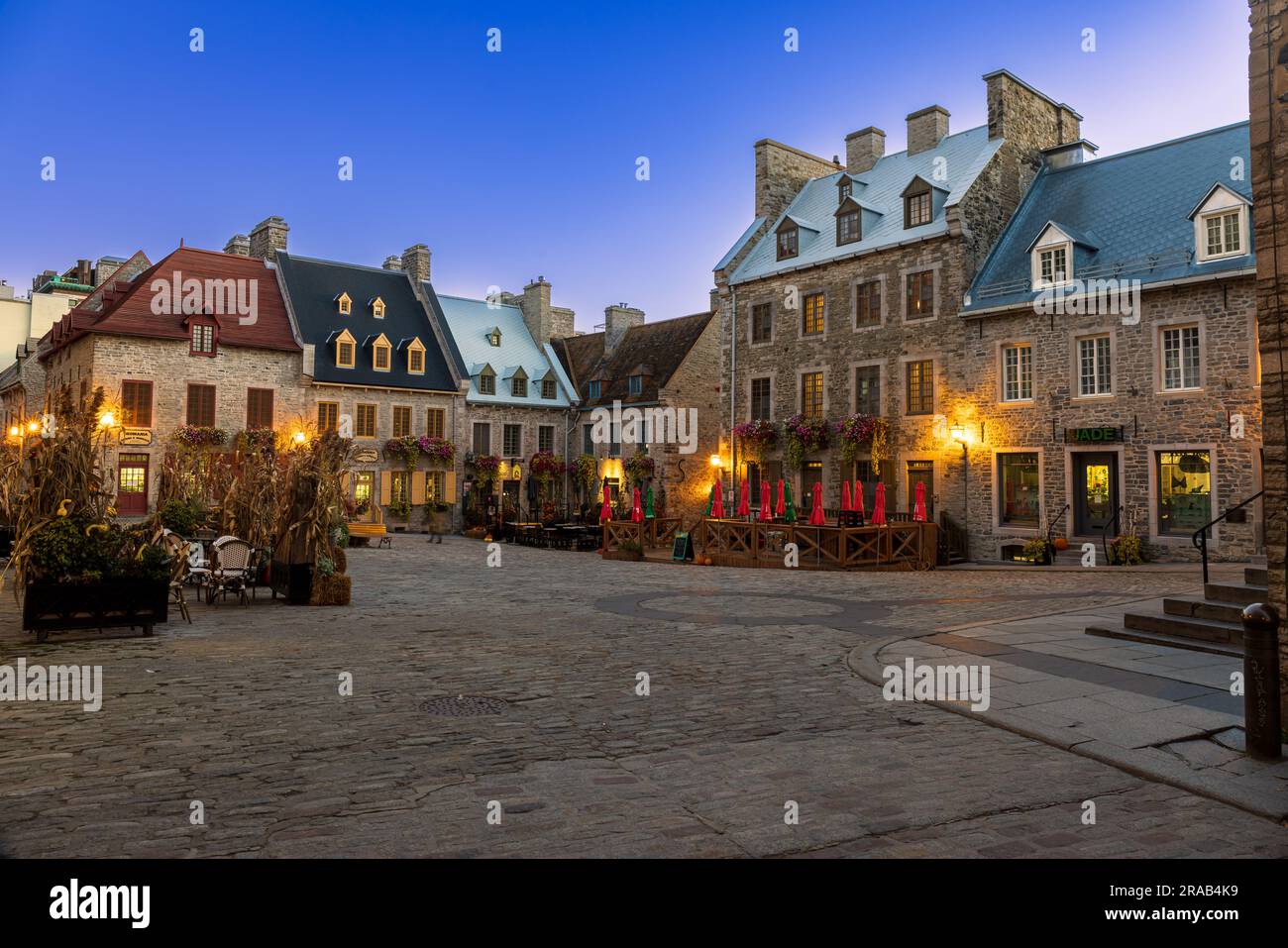 Quebec, the Champlain Cartier, with its cobblestone streets and French-style stone houses Stock Photo