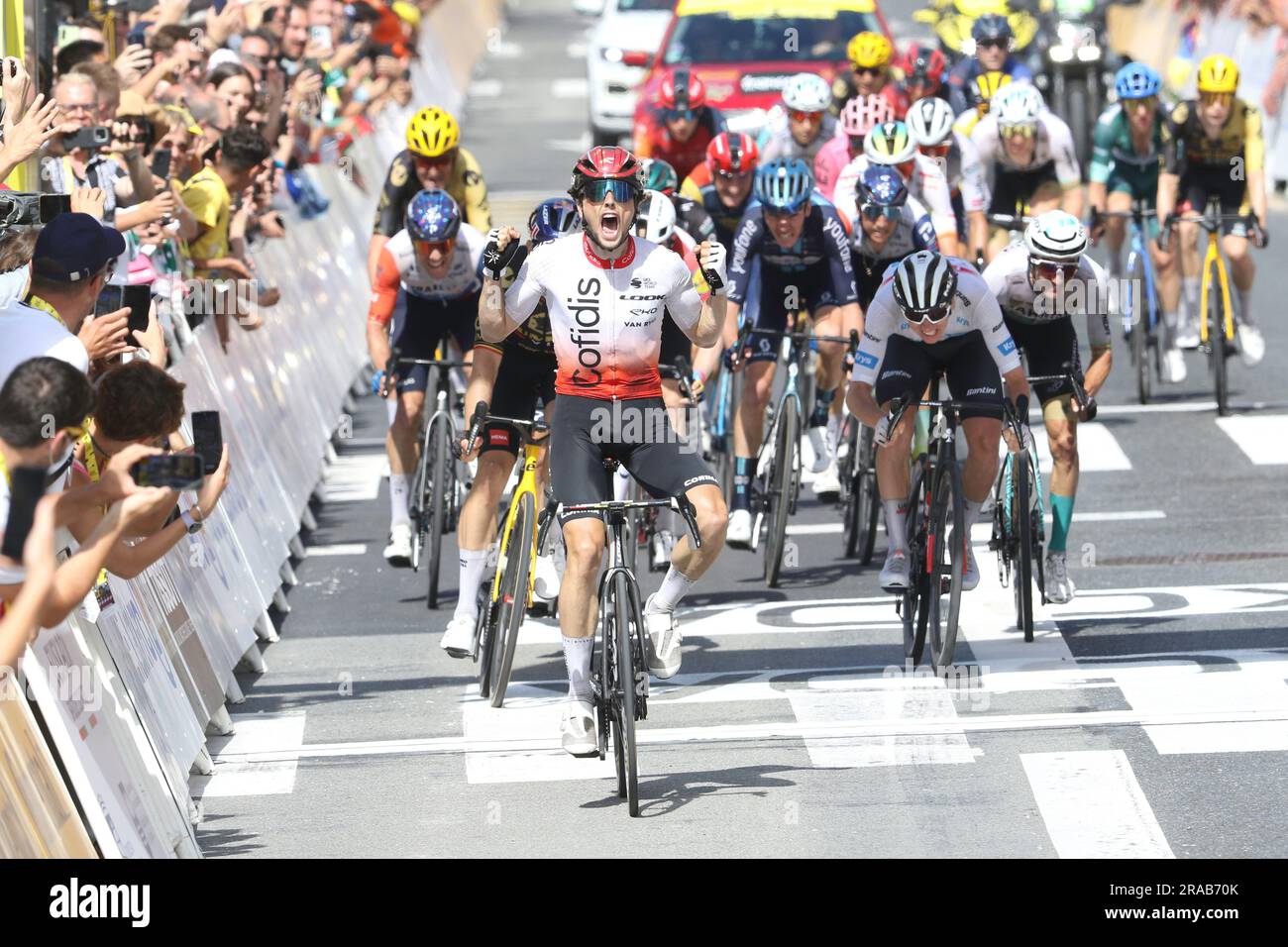 Victor Lafay, France, Team cofidis, celebrates victory at stage 2 Tour