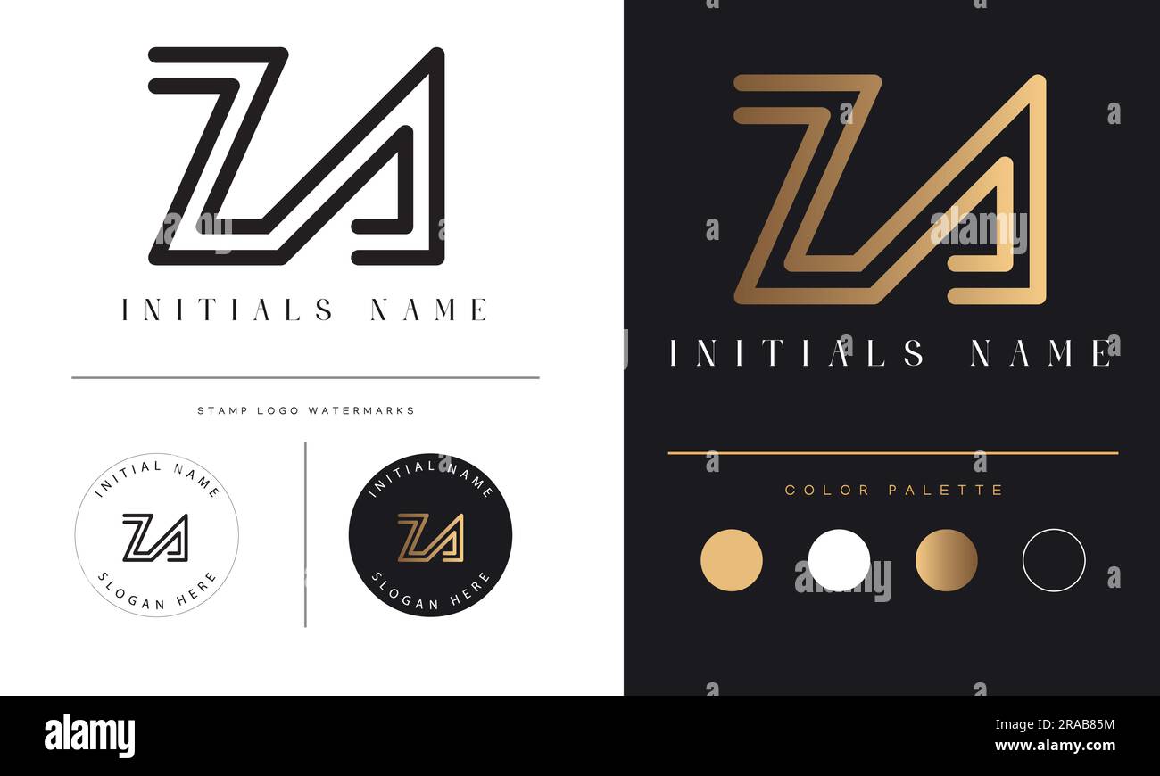 Luxury ZA or AZ Initial Monogram Text Letter Logo Design Stock Vector