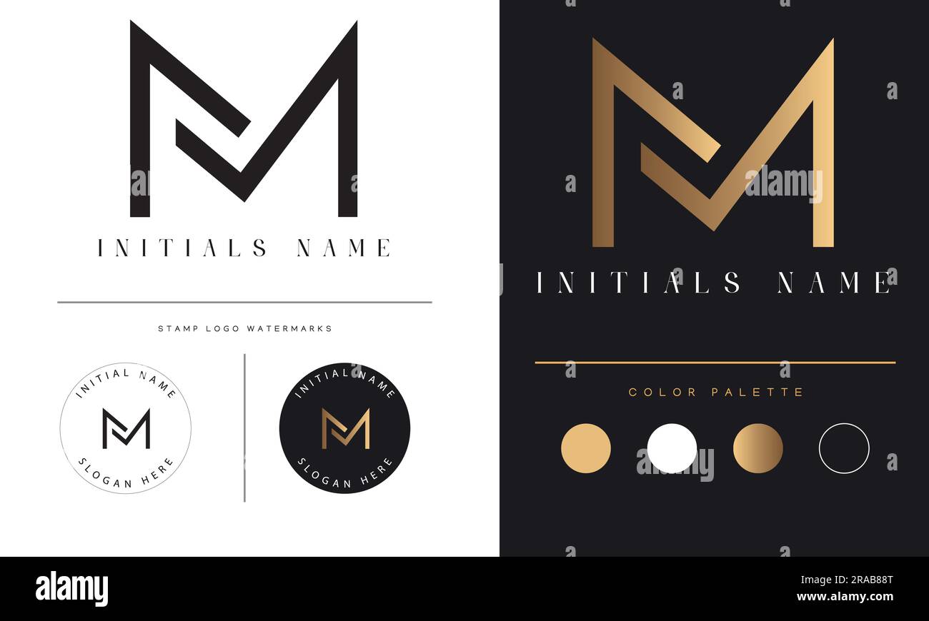 Luxury M Initial Monogram Text Letter Logo Design Stock Vector