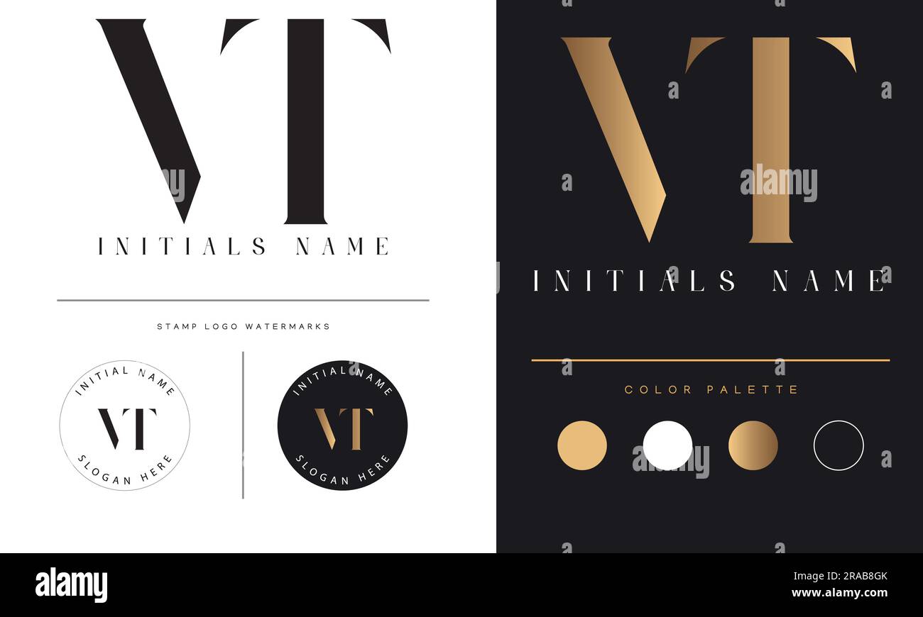 Luxury VT or TV Initial Monogram Text Letter Logo Design Stock Vector
