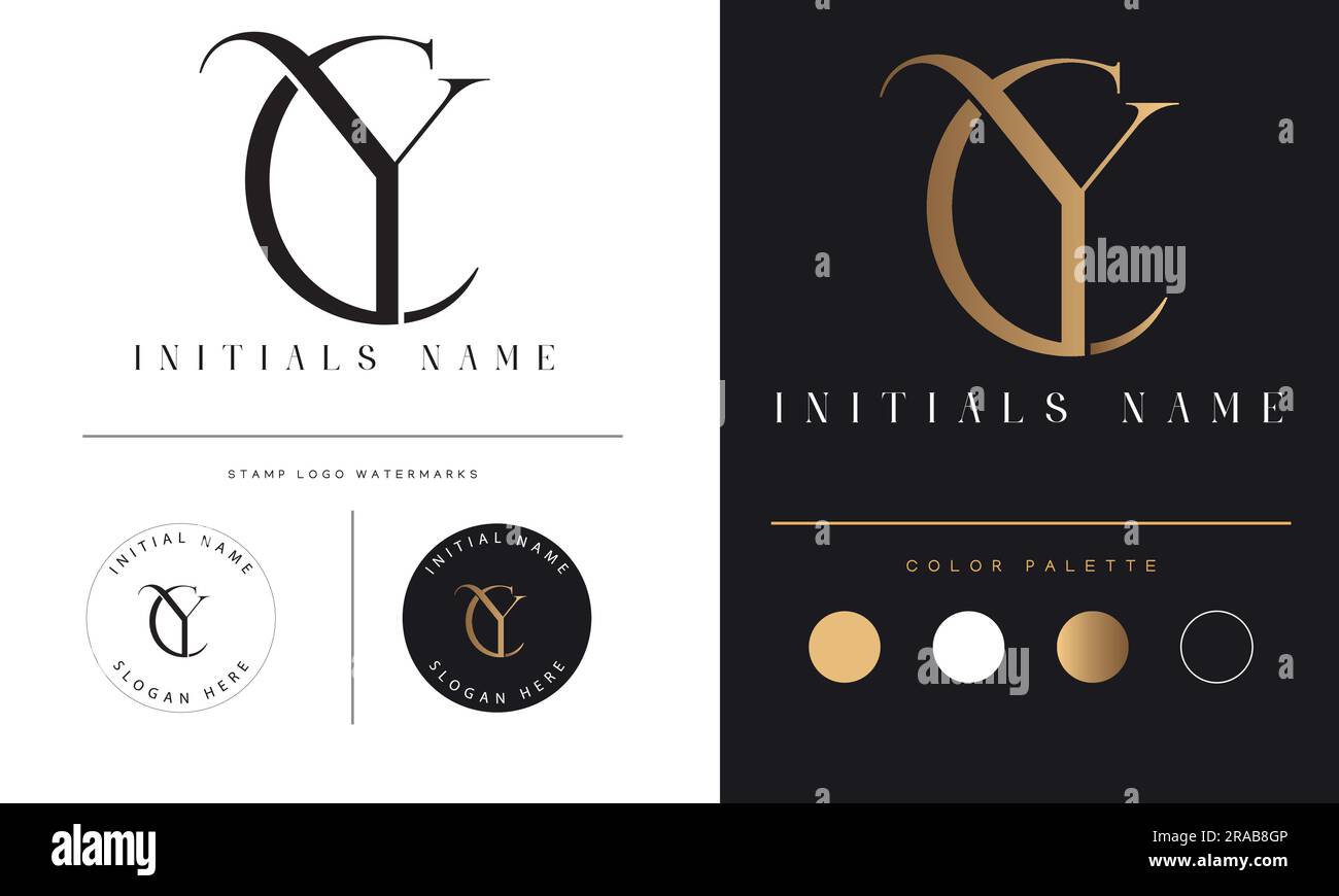 Luxury YC or CY Initial Monogram Text Letter Logo Design Stock Vector