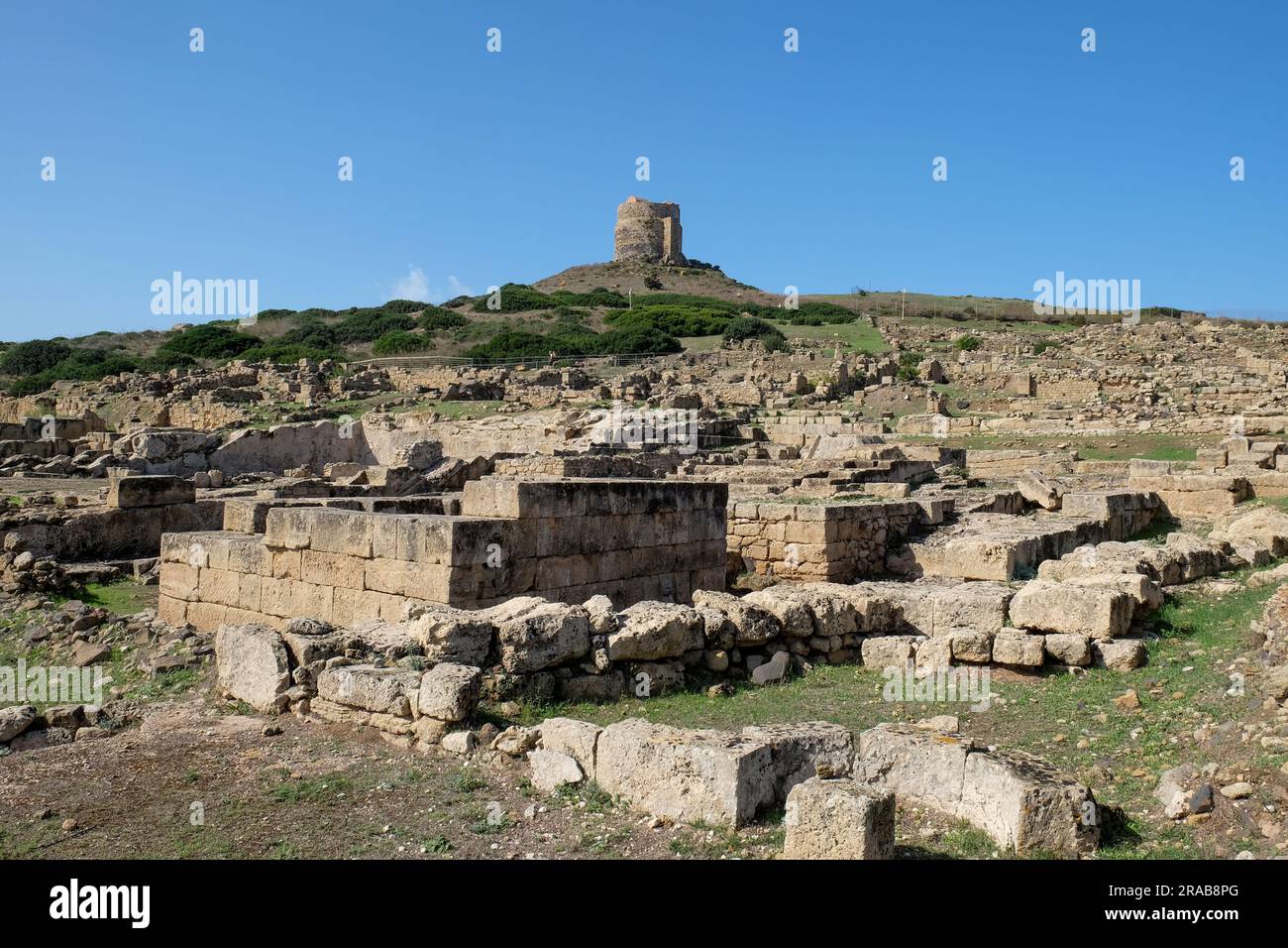The Nuragic, Phoenician , Carthaginian and Roman archeolgical site of Tharros near Cabras in Western Sardinia Stock Photo