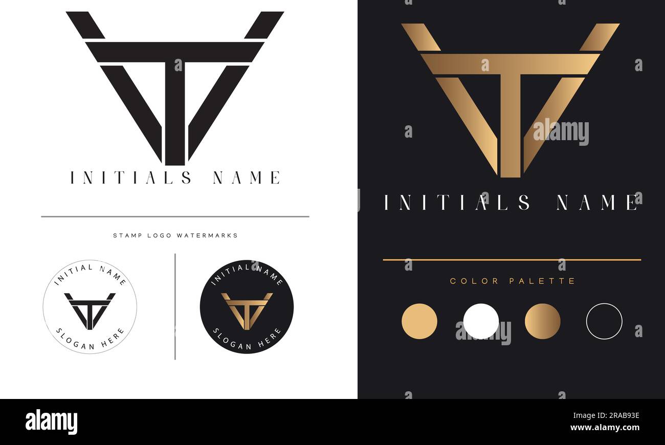 Luxury VT or TV Initial Monogram Text Letter Logo Design Stock Vector