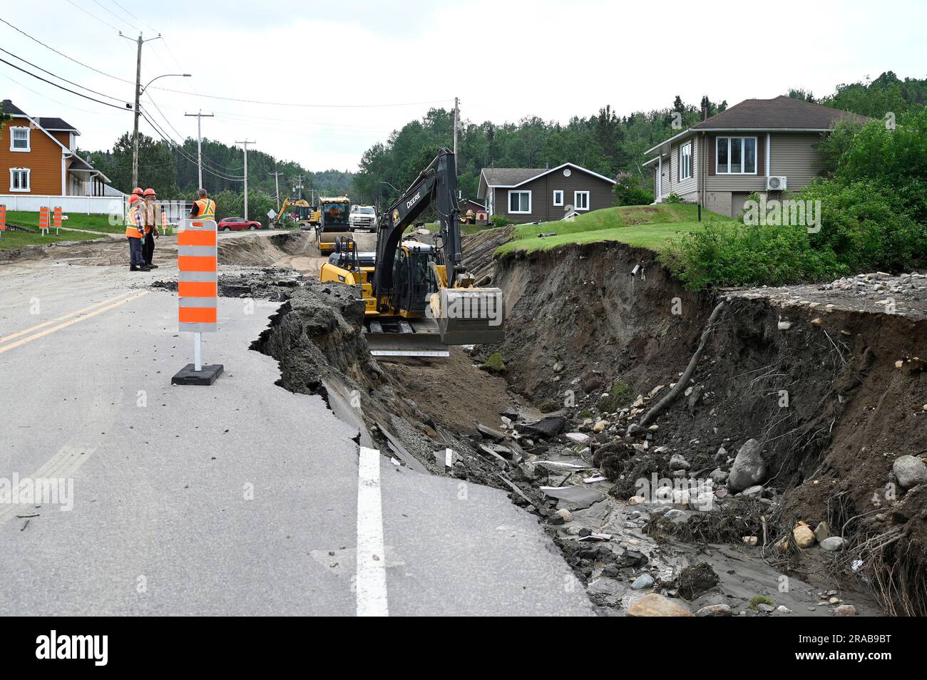 Riviere Eternite, Canada. 02nd July, 2023. Crews begin repairs to a