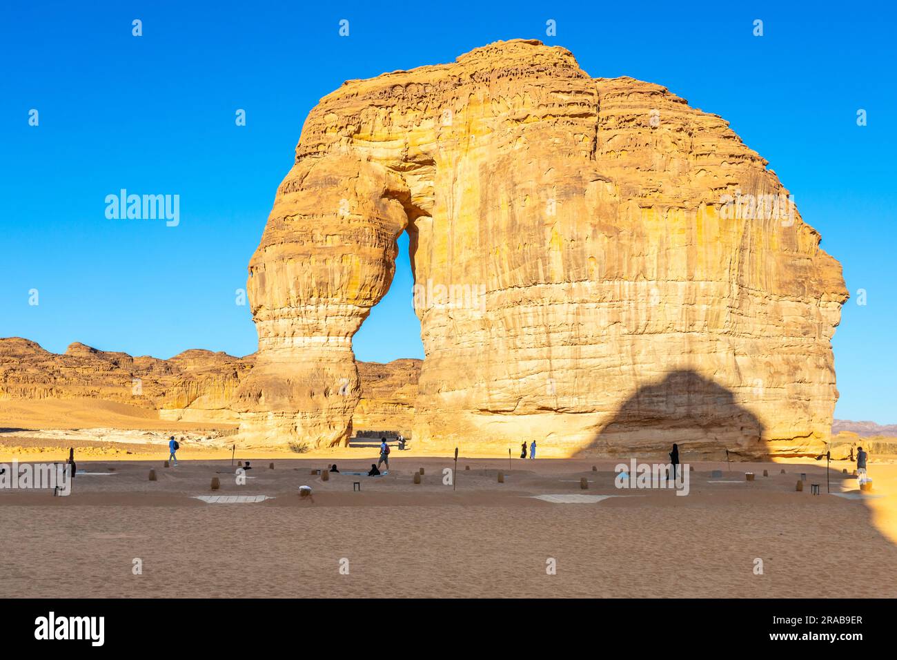 Sandstone elephant rock erosion monolith standing in the desert, Al Ula, Saudi Arabia Stock Photo