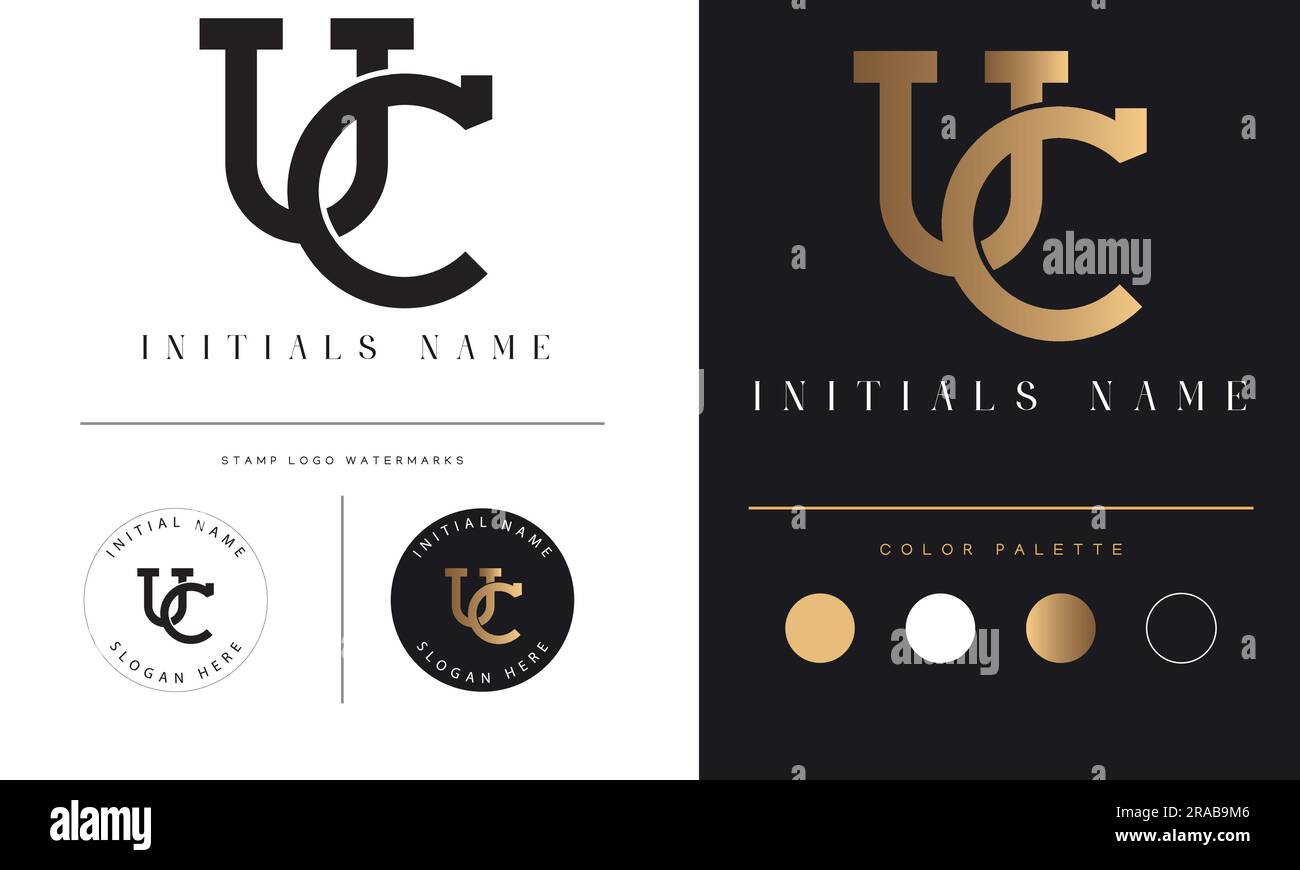 Luxury UC or CU Initial Monogram Text Letter Logo Design Stock Vector