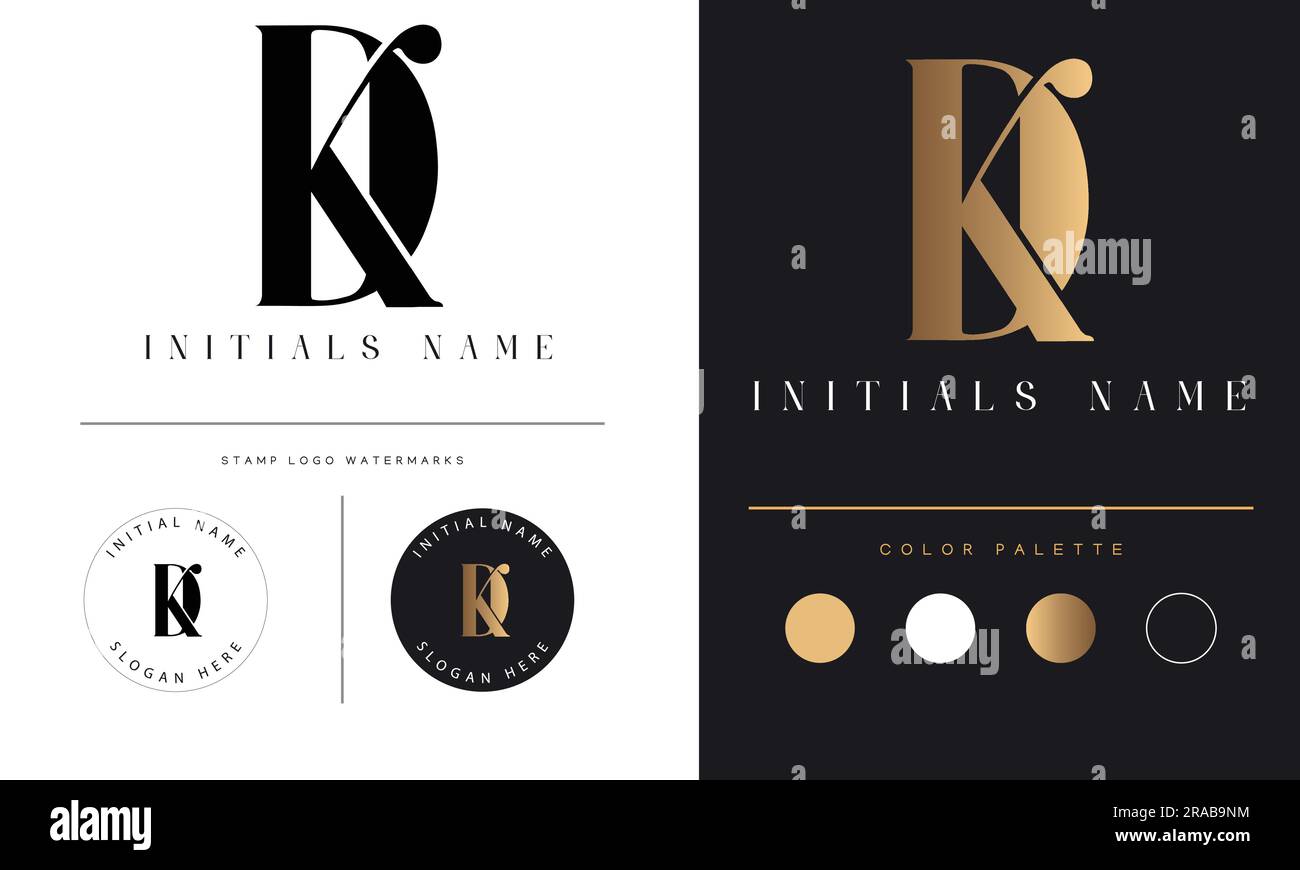 Luxury DK or KD Initial Monogram Text Letter Logo Design Stock Vector