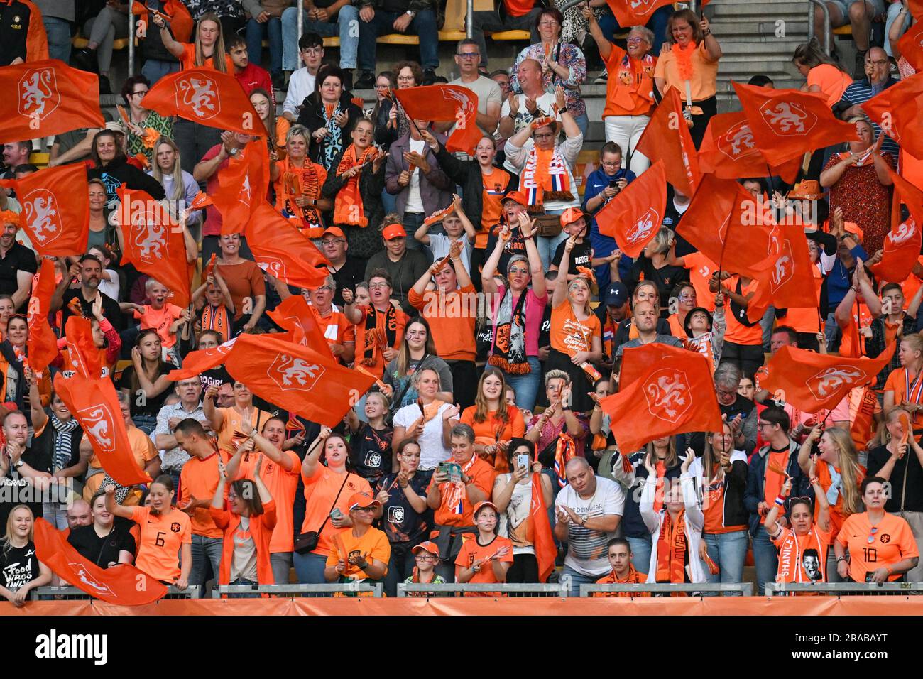 Kerkrade, Netherlands. 02nd July, 2023. Netherland's supporters pictured during a friendly soccer match between Netherlands and Belgium's national women's team the Red Flames on Sunday 02 July 2023 in Kerkrade. BELGA PHOTO DAVID CATRY Credit: Belga News Agency/Alamy Live News Stock Photo