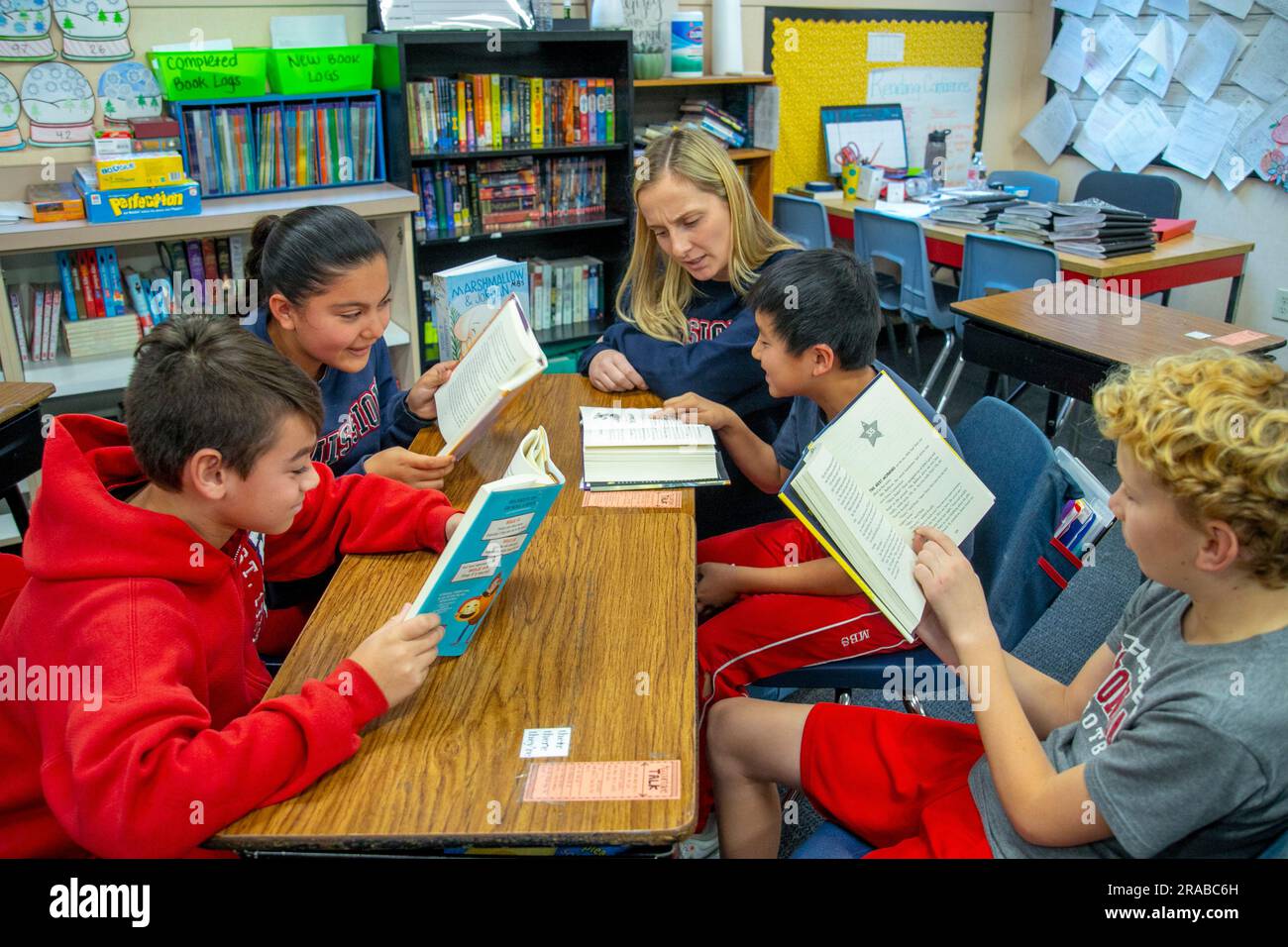 Middle school students reading
