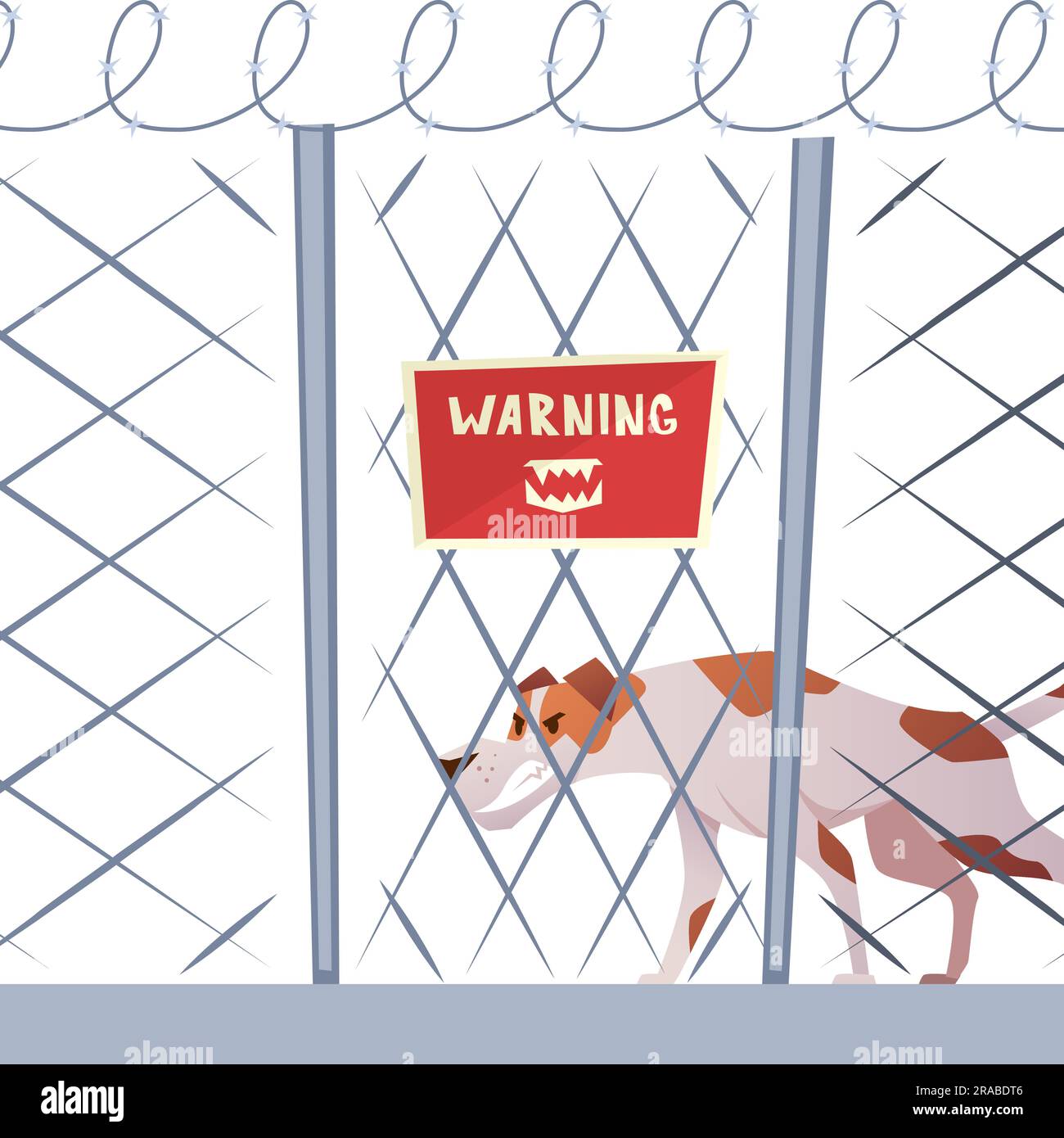 Angry dogs. warning aggressive animal guard the gate. Vector template in cartoon style Stock Vector
