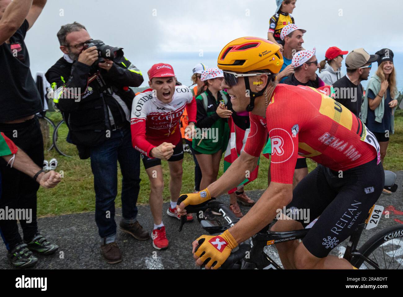 Saint Sebastian, Basque Country, Spain, 2nd July 2023, TOBIAS HALLAND JOHANNESSEN of UNO-X PRO CYCLING TEAM climbing the Cat 2 Jaizkibel,  Stage 2, 209km from Vitoria-Gasteiz to Saint-Sebastien during the 110th Edition of the Tour de France Credit: Nick Phipps/Alamy Live News Stock Photo