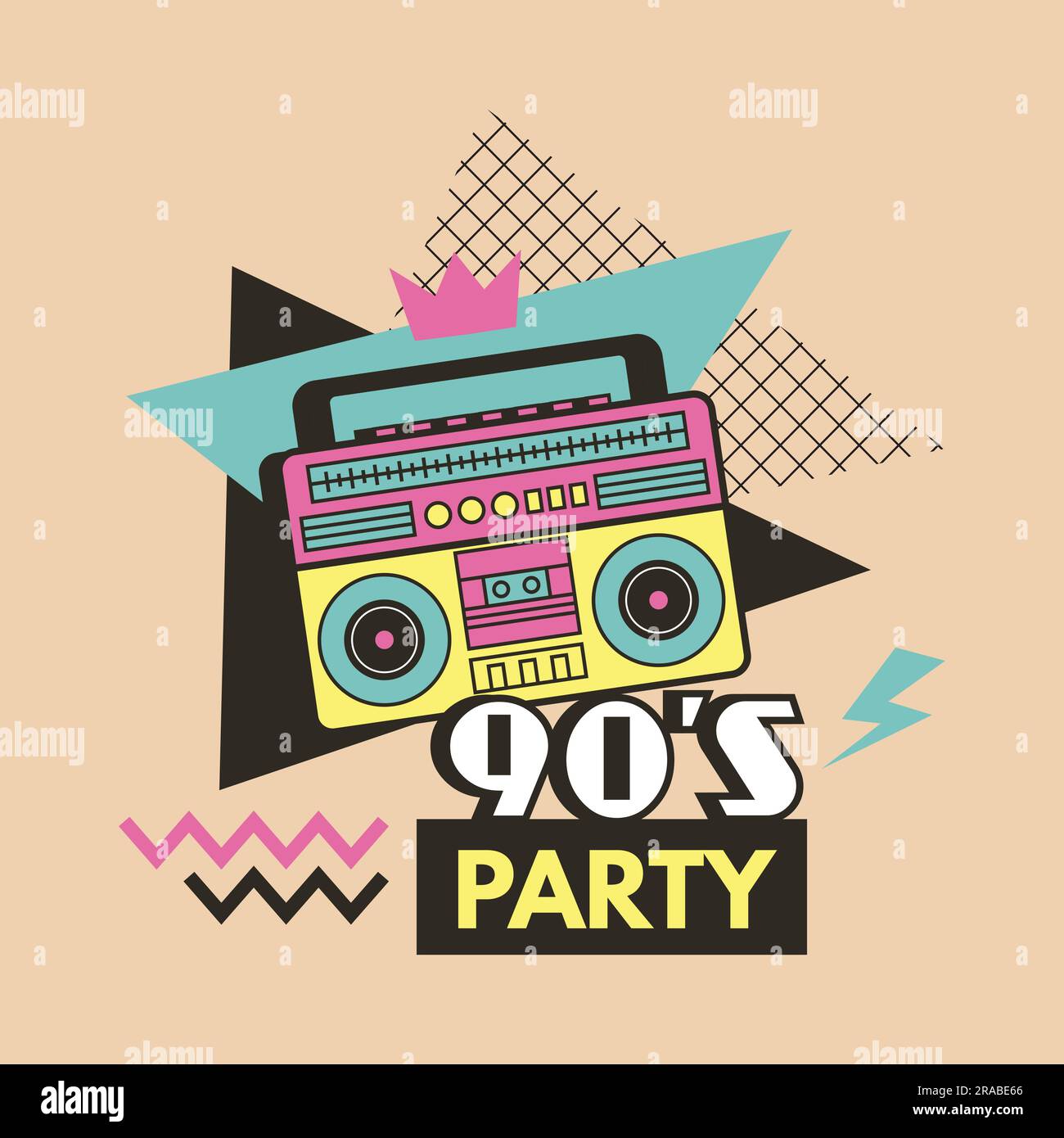 Retro poster. 90s music placard invitation for party. Vector template with place for text Stock Vector