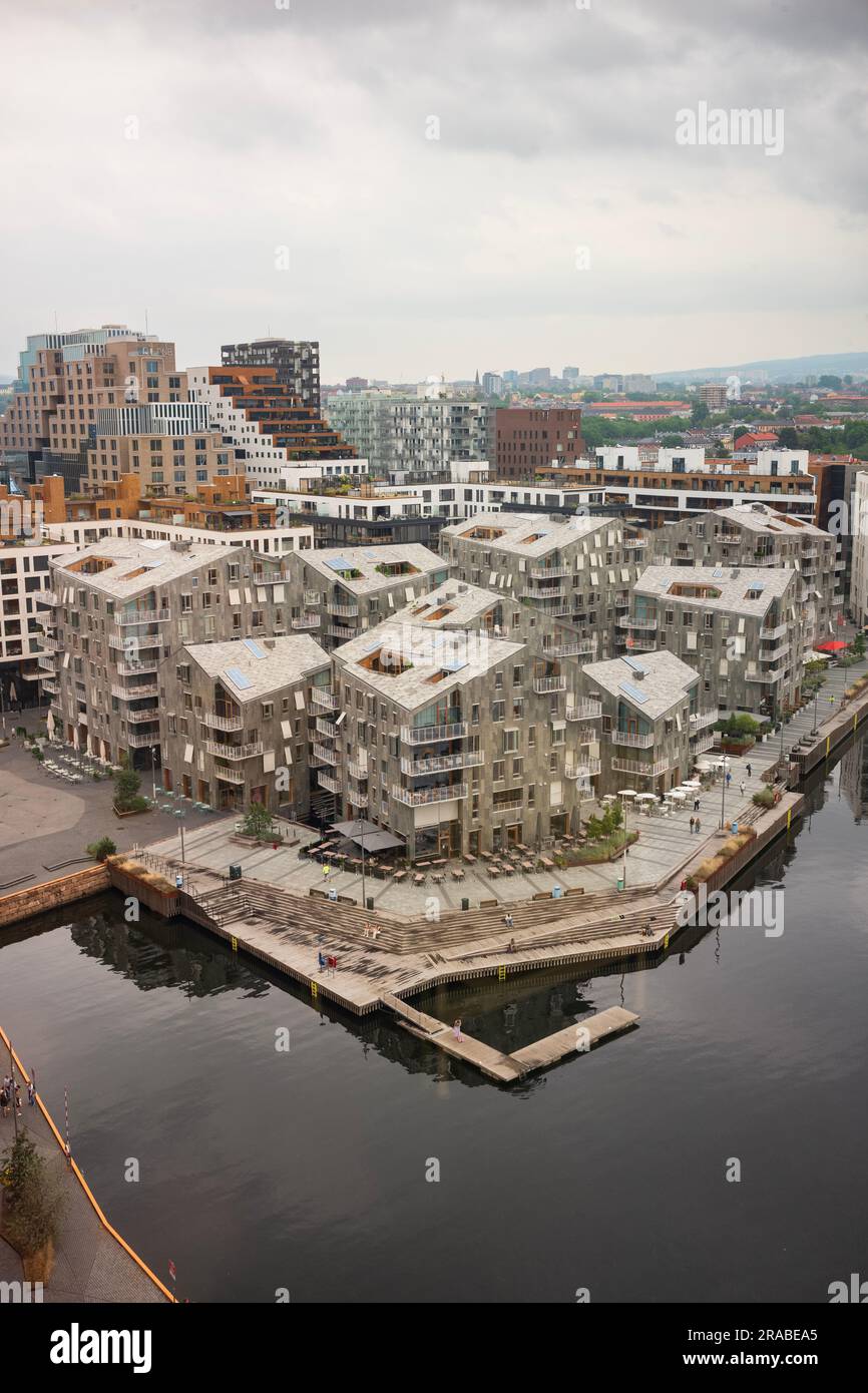 View of Oslo, Norway, June 20, 2023: Luxury, waterfront apartment buildings ...