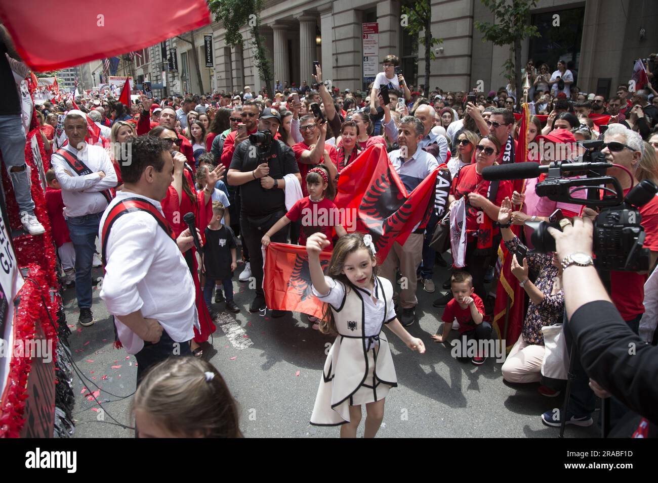 The Albanian American Community turned out by the thousands for the Immigrants Parade along 6th Avenue in New York City. Stock Photo